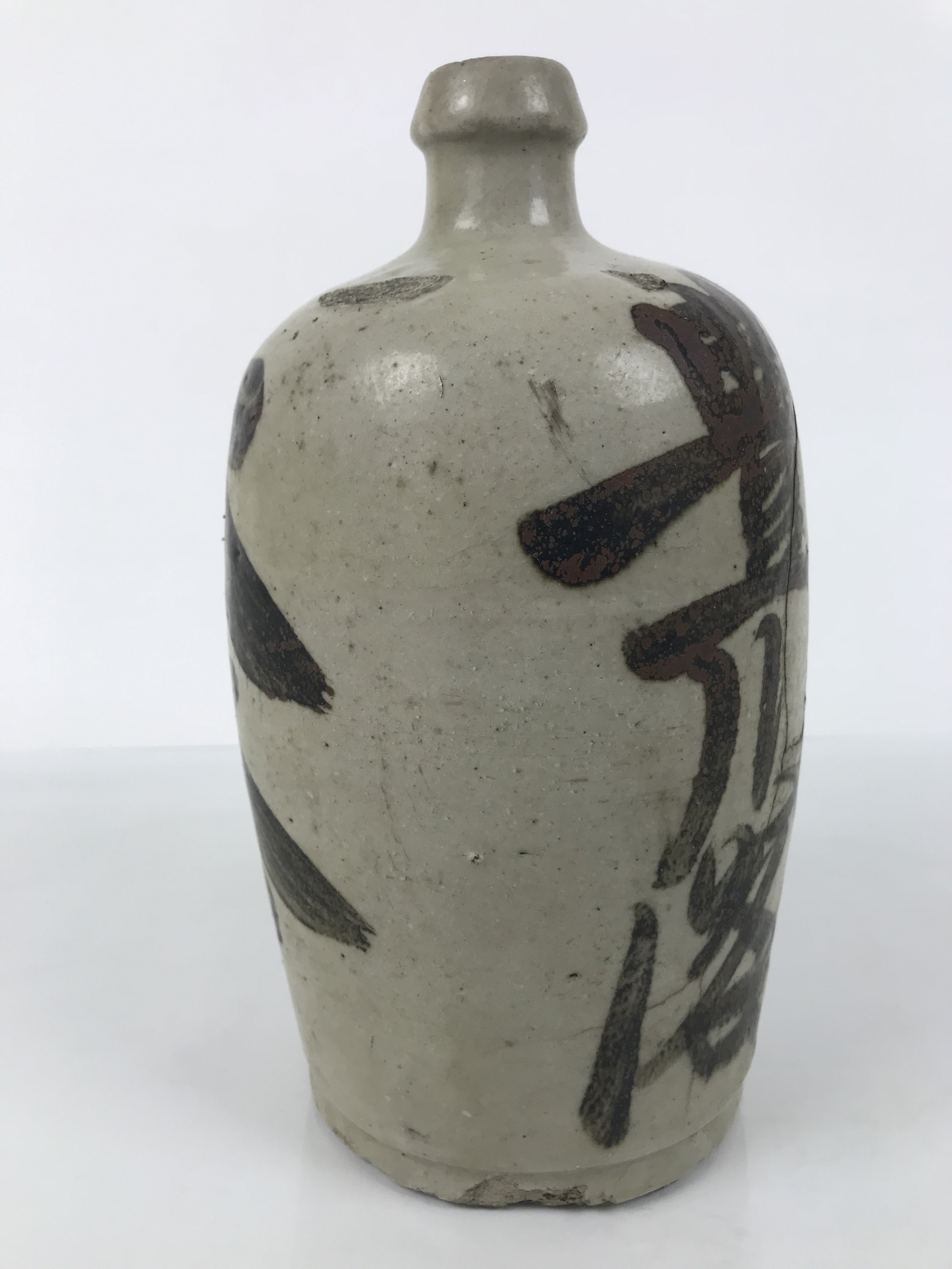 Antique Japanese Ceramic Sake Bottle Kayoi-Tokkuri Gray Brown Matsuri TS908