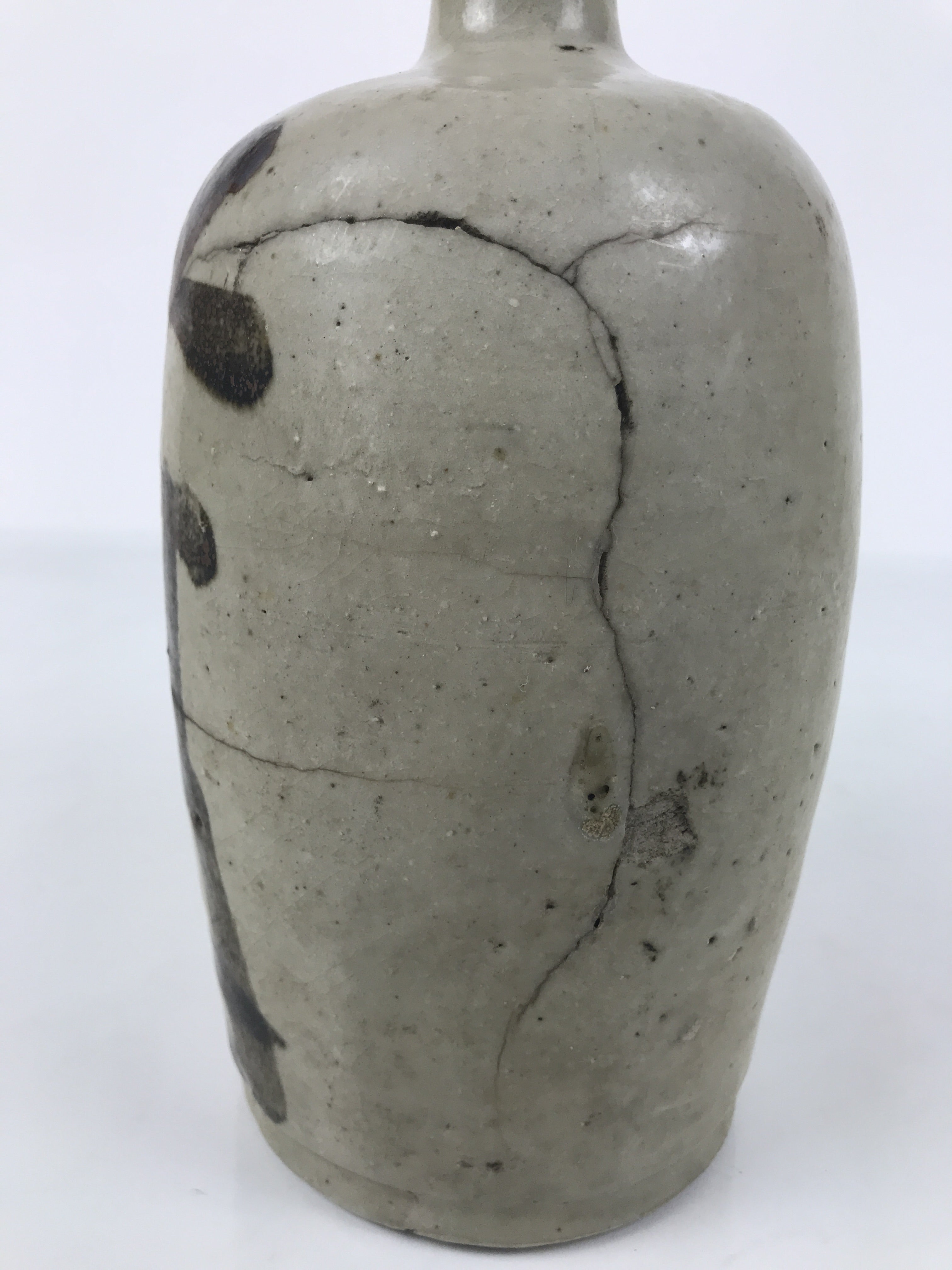 Antique Japanese Ceramic Sake Bottle Kayoi-Tokkuri Gray Brown Matsuri TS908