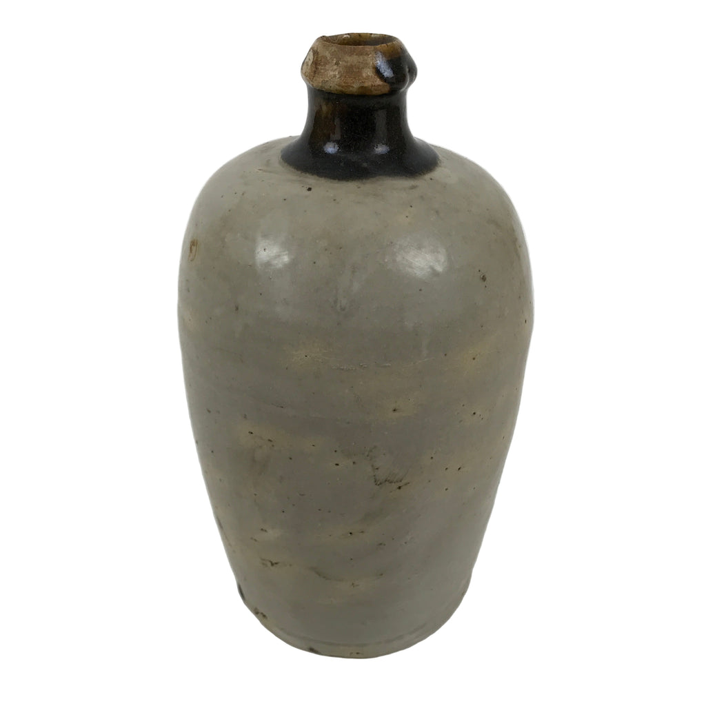 Antique Japanese Ceramic Sake Bottle Kayoi-Tokkuri Gray Brown Plain TS882
