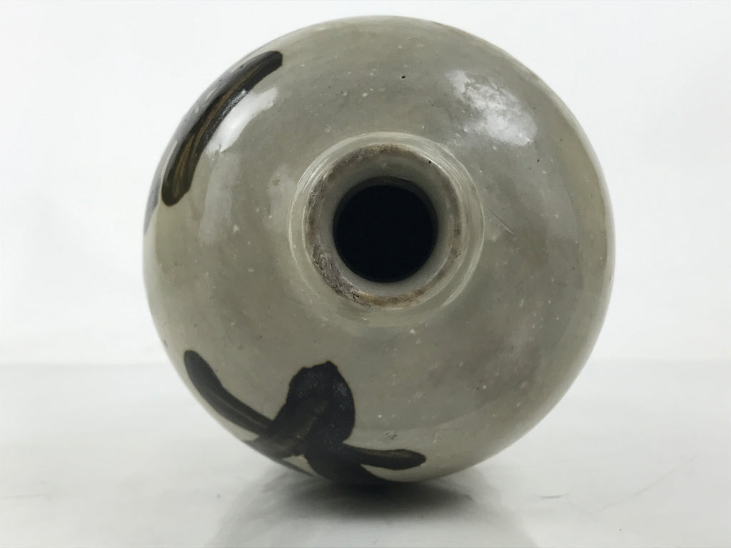 Antique Japanese Ceramic Sake Bottle Kayoi-Tokkuri Gray Dark Brown Kanji TS786