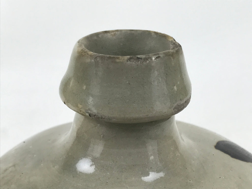 Antique Japanese Ceramic Sake Bottle Kayoi-Tokkuri Gray Dark Brown Kanji TS786