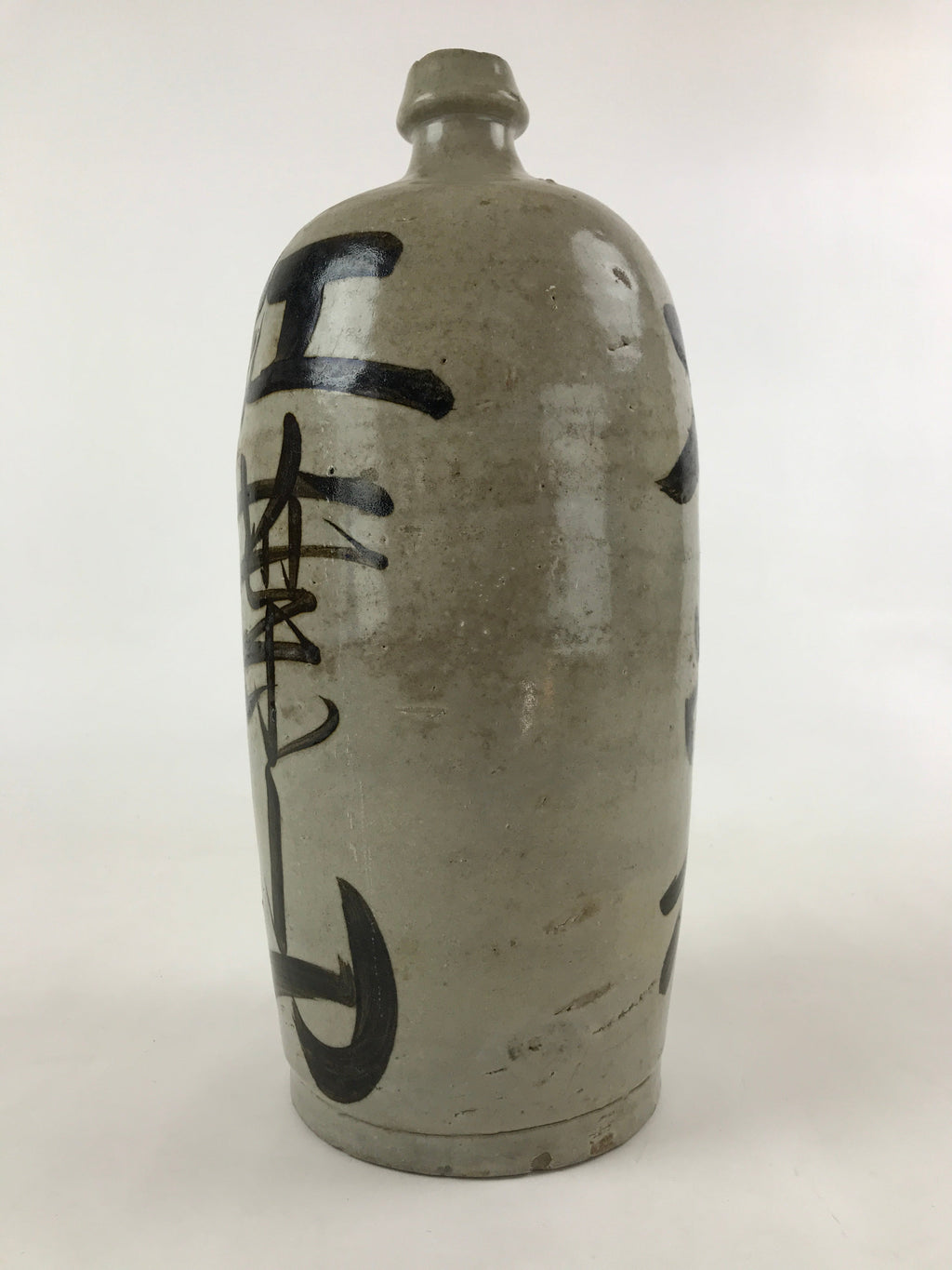 Antique Japanese Ceramic Sake Bottle Kayoi-Tokkuri Gray Hand-Written Kanji TS579