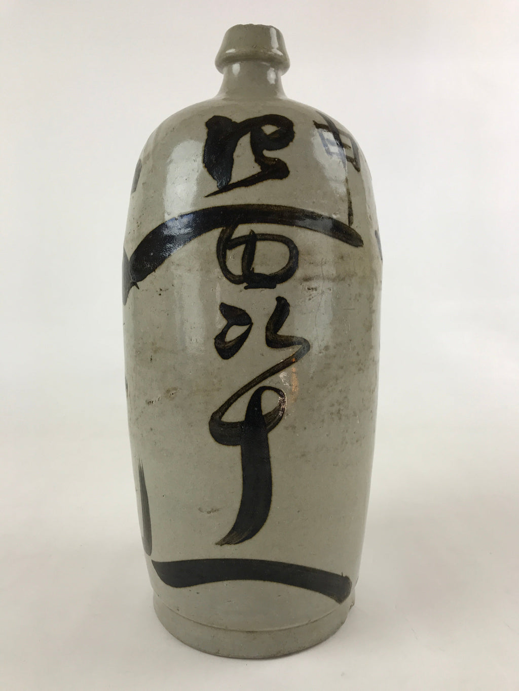 Antique Japanese Ceramic Sake Bottle Kayoi-Tokkuri Gray Hand-Written Kanji TS579