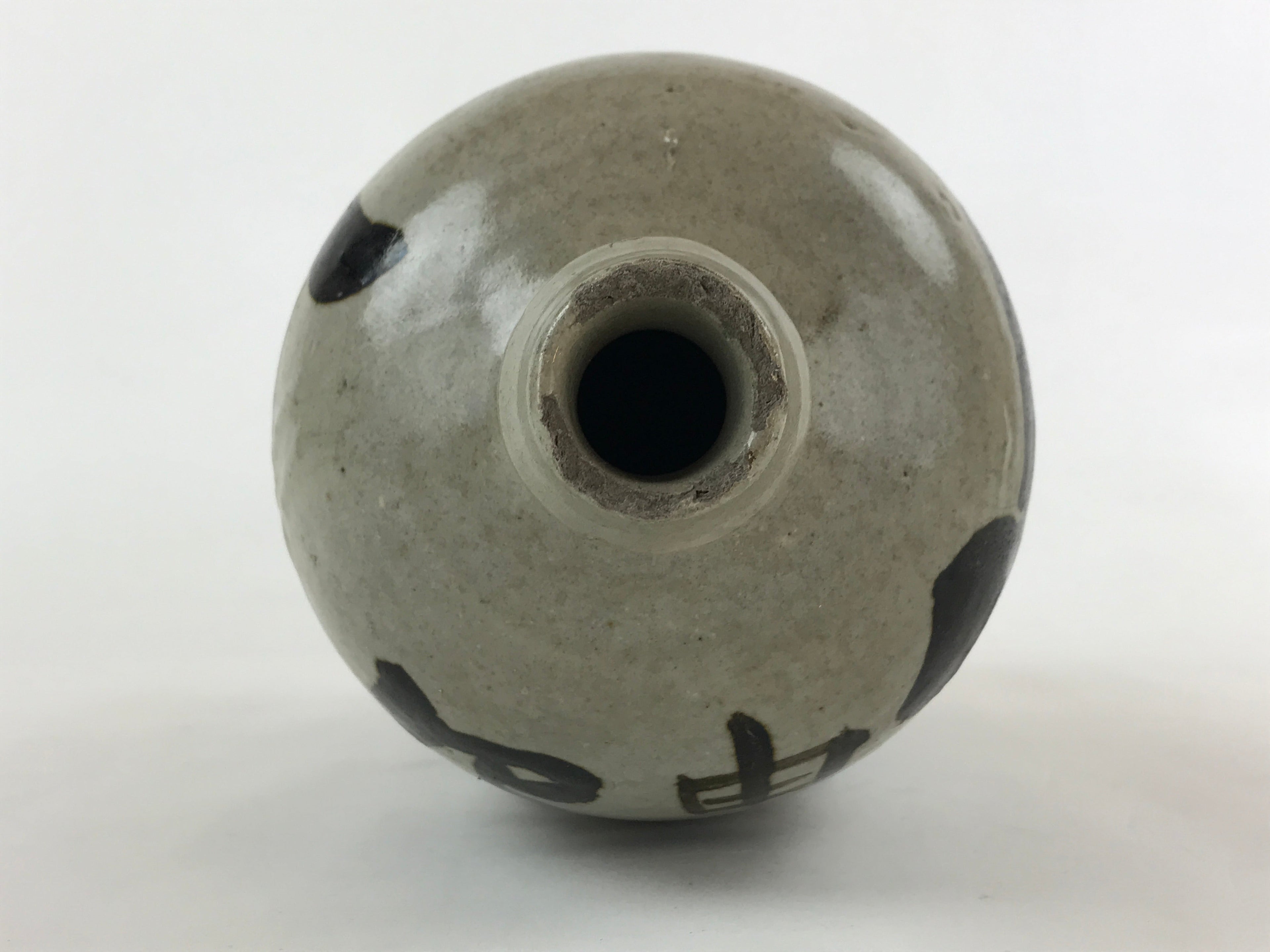 Antique Japanese Ceramic Sake Bottle Kayoi-Tokkuri Gray Hand-Written Kanji TS579