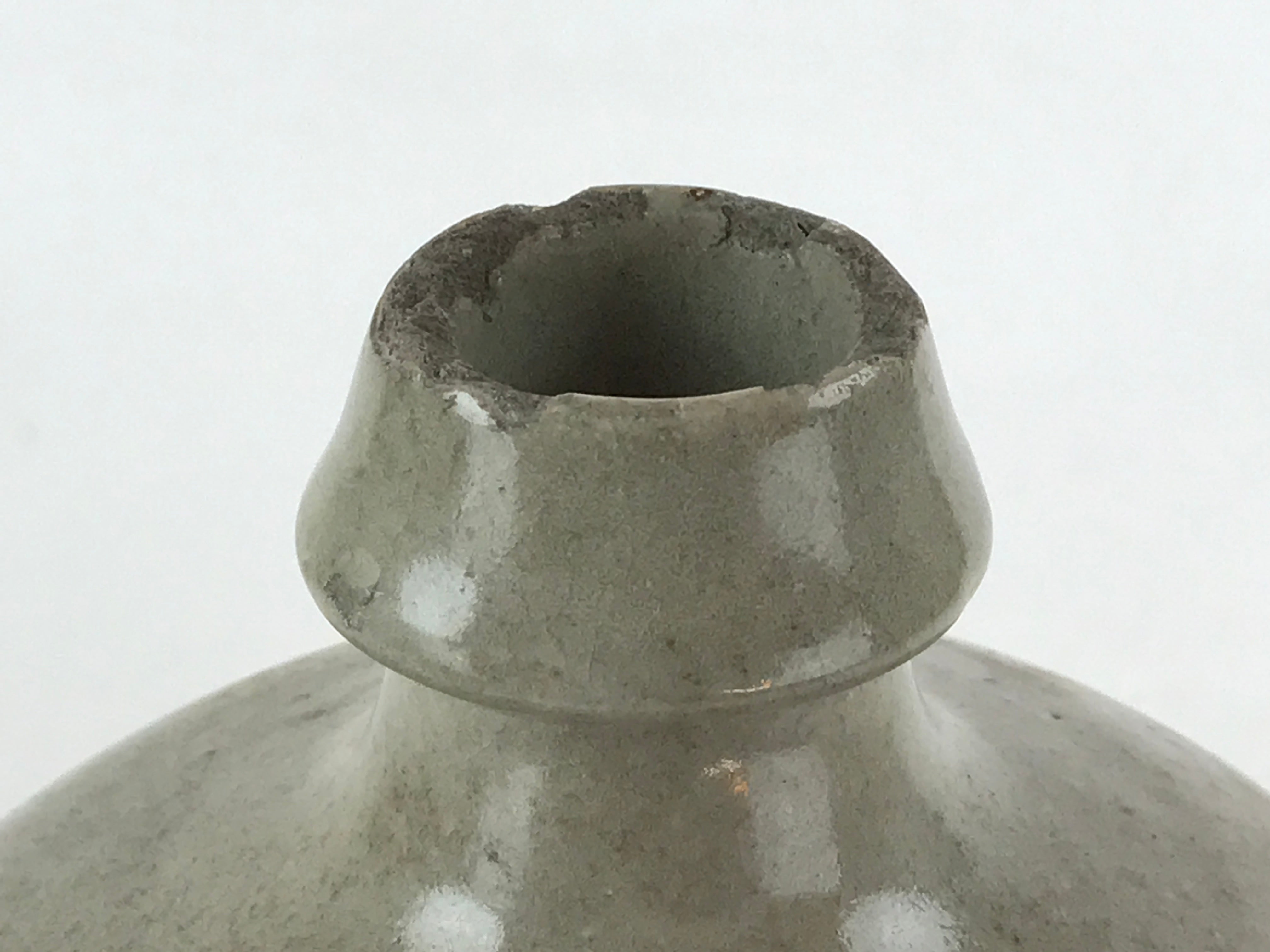 Antique Japanese Ceramic Sake Bottle Kayoi-Tokkuri Gray Hand-Written Kanji TS579