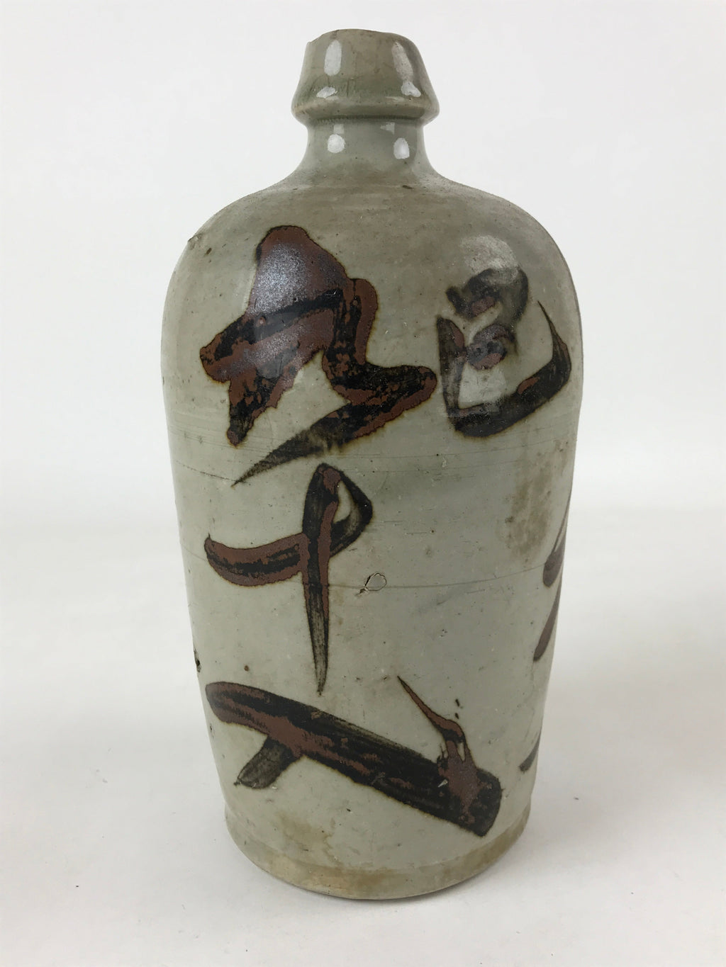 Antique Japanese Ceramic Sake Bottle Kayoi-Tokkuri Gray Hand-Written Kanji TS612