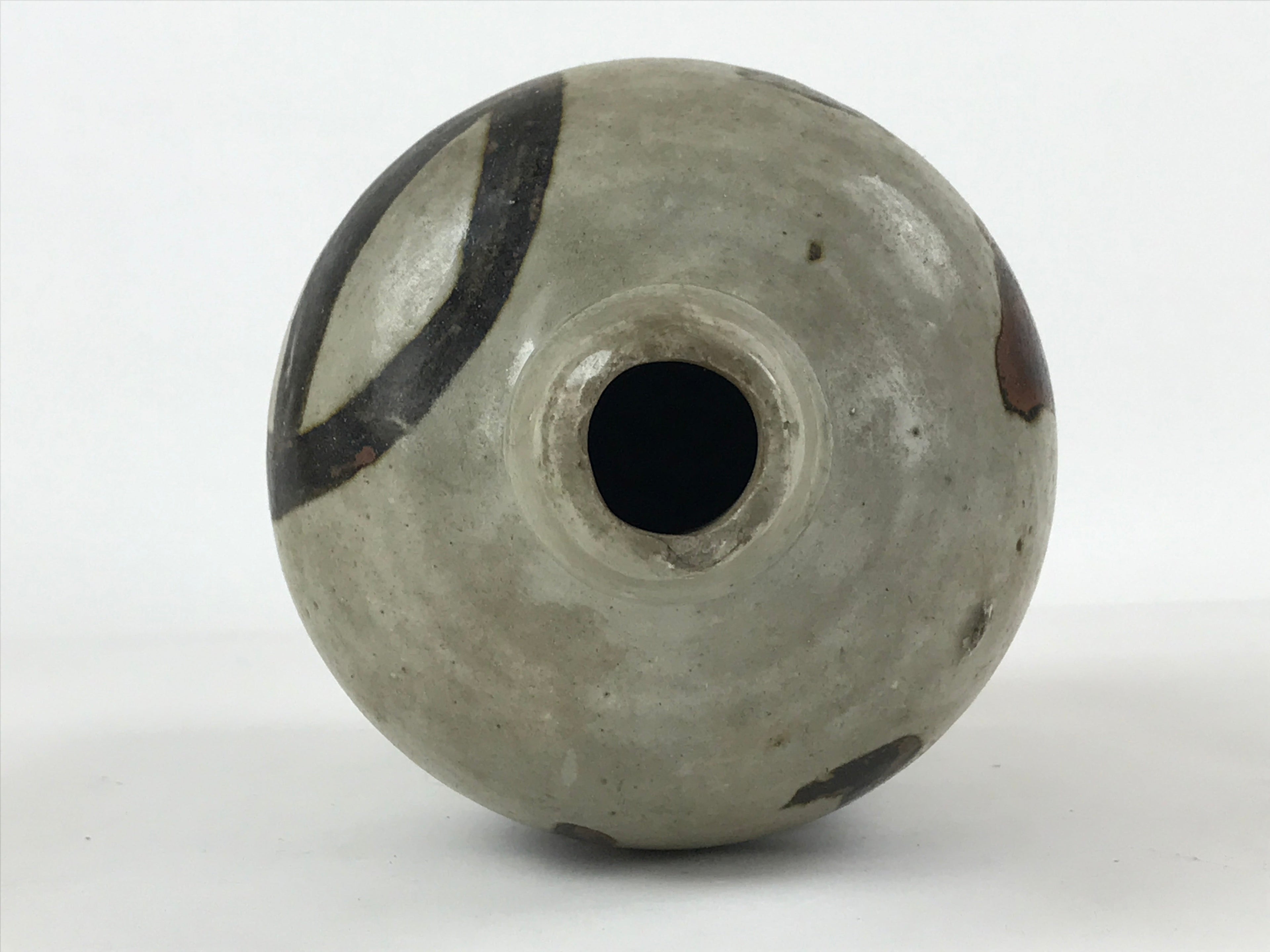 Antique Japanese Ceramic Sake Bottle Kayoi-Tokkuri Gray Hand-Written Kanji TS612