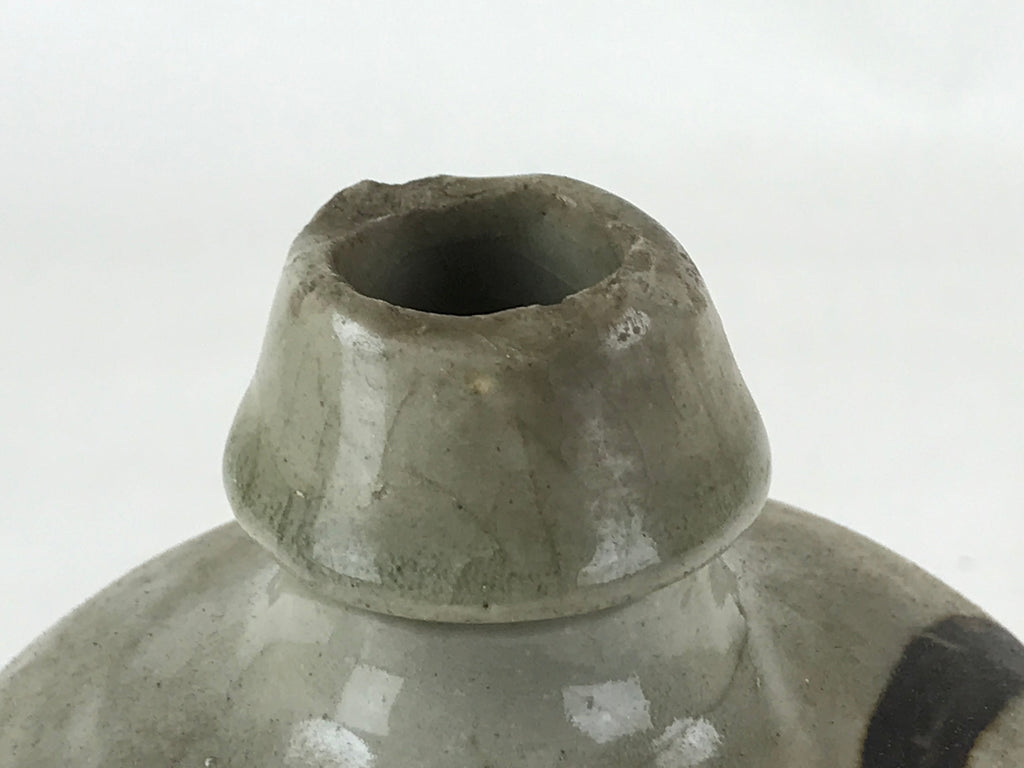 Antique Japanese Ceramic Sake Bottle Kayoi-Tokkuri Gray Hand-Written Kanji TS612