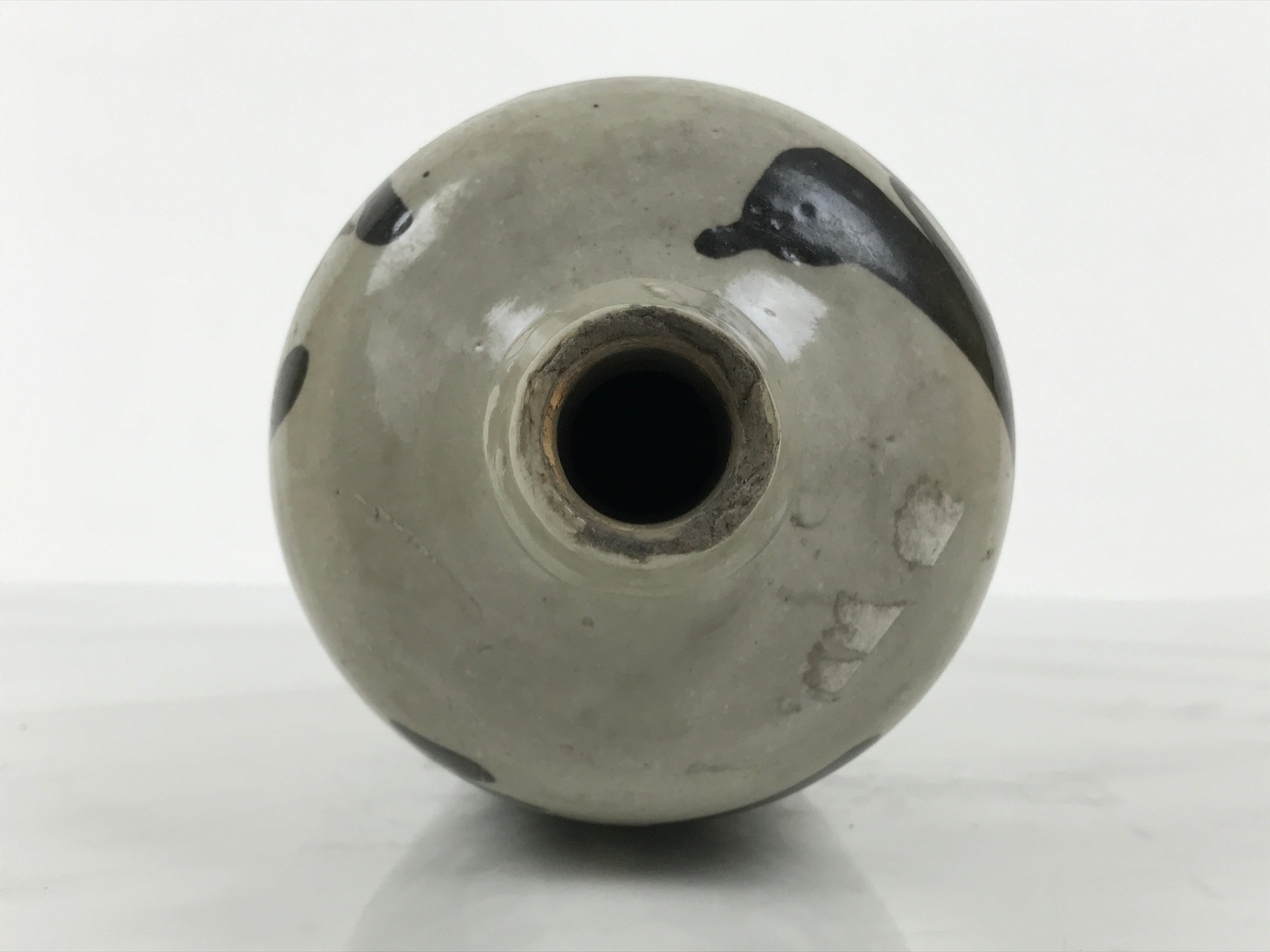 Antique Japanese Ceramic Sake Bottle Kayoi-Tokkuri Gray Kanji Cork Nishio TS861