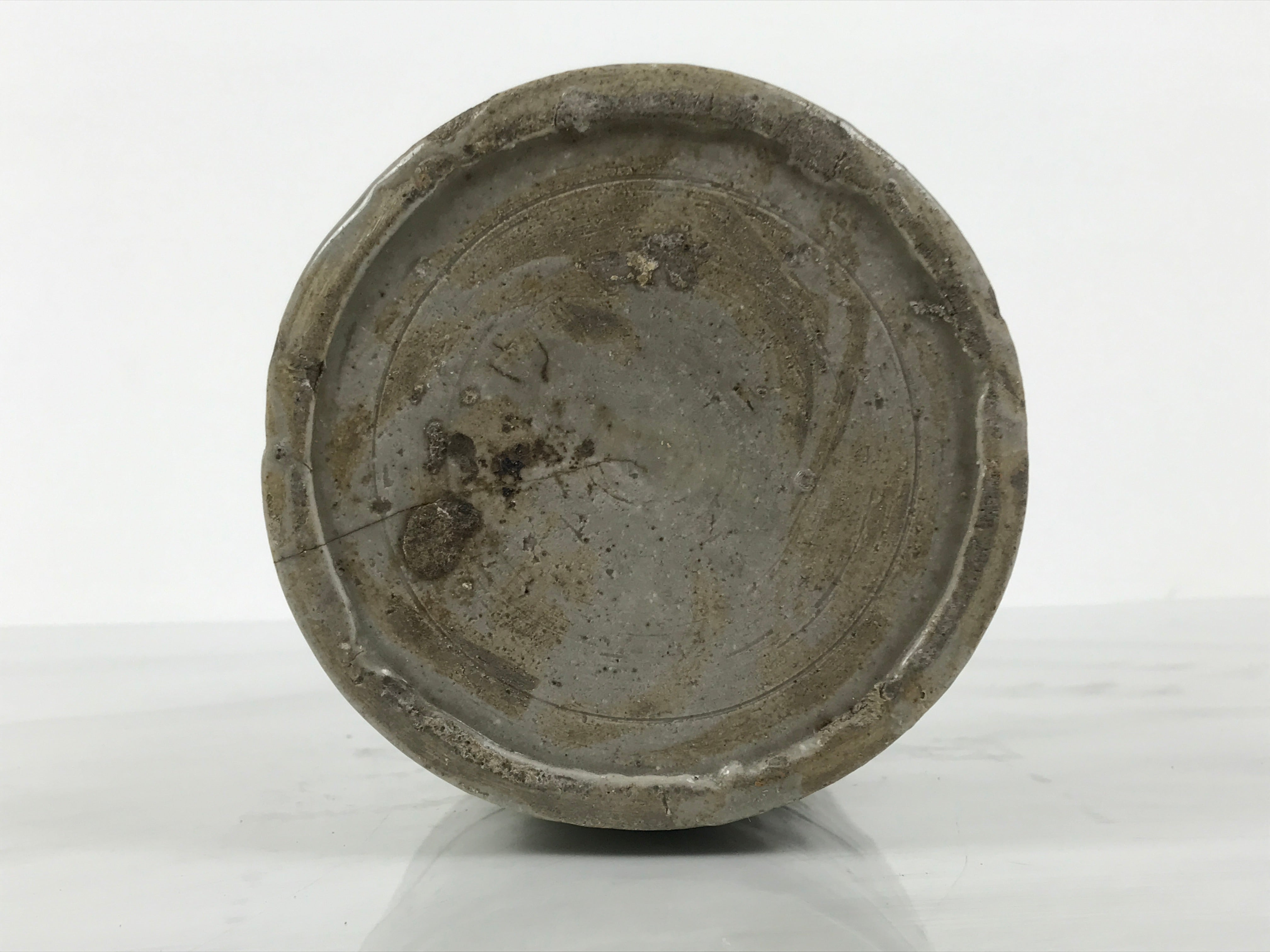 Antique Japanese Ceramic Sake Bottle Kayoi-Tokkuri Gray Kanji Cork Nishio TS861