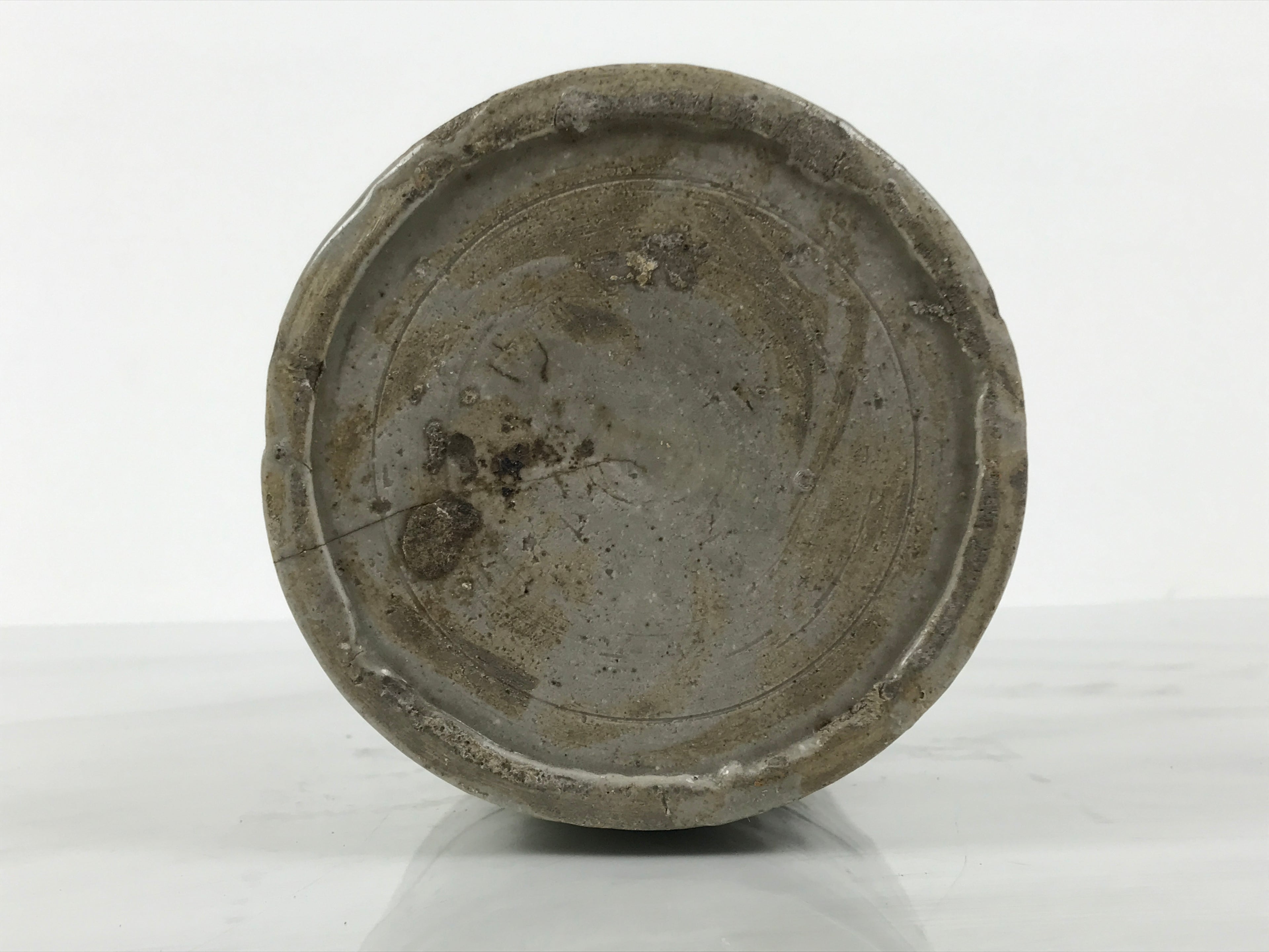 Antique Japanese Ceramic Sake Bottle Kayoi-Tokkuri Gray Kanji Cork Nishio TS861