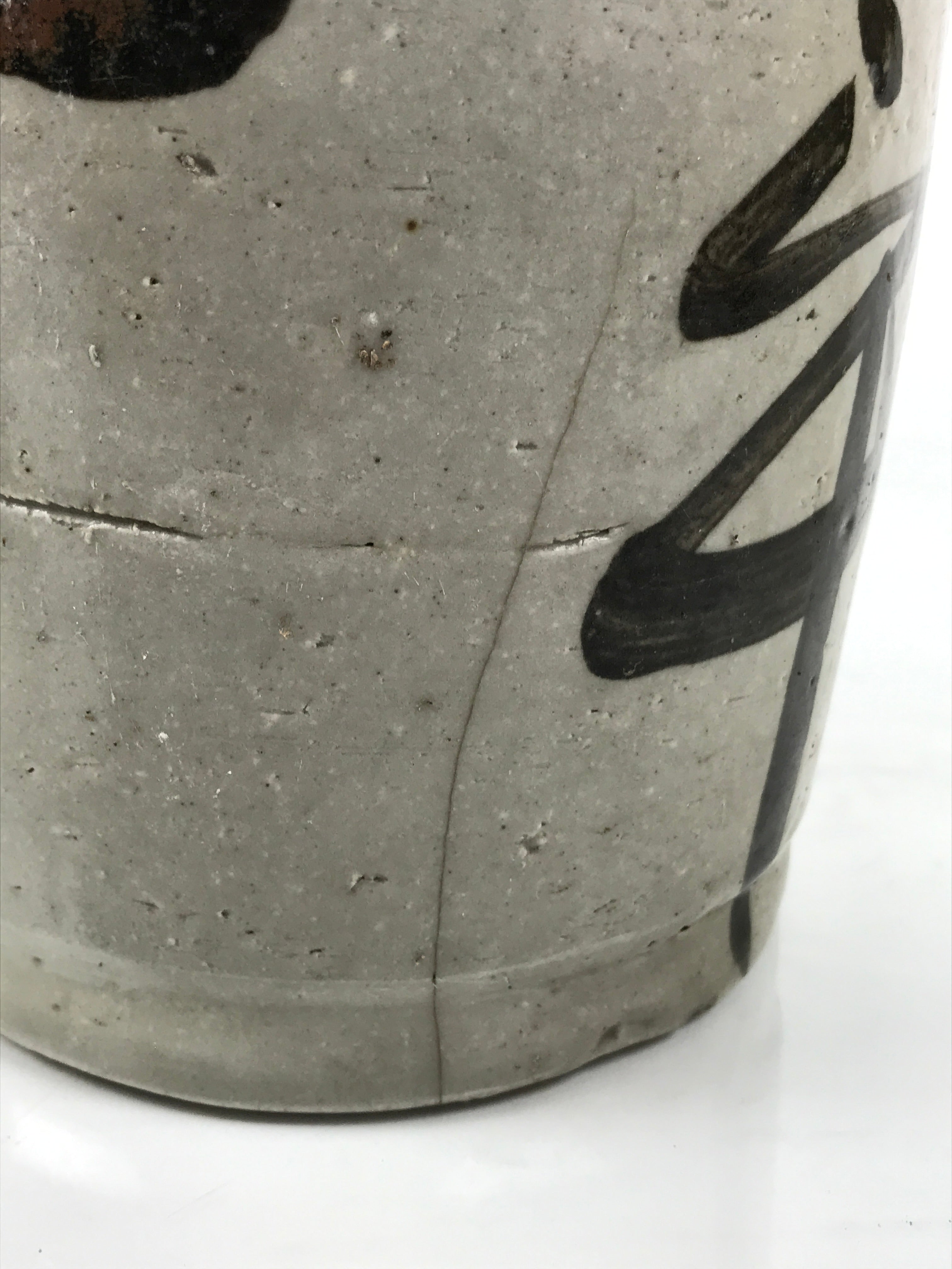 Antique Japanese Ceramic Sake Bottle Kayoi-Tokkuri Gray Kanji Cork Nishio TS861
