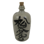 Antique Japanese Ceramic Sake Bottle Kayoi-Tokkuri Gray Kanji Cork Nishio TS861