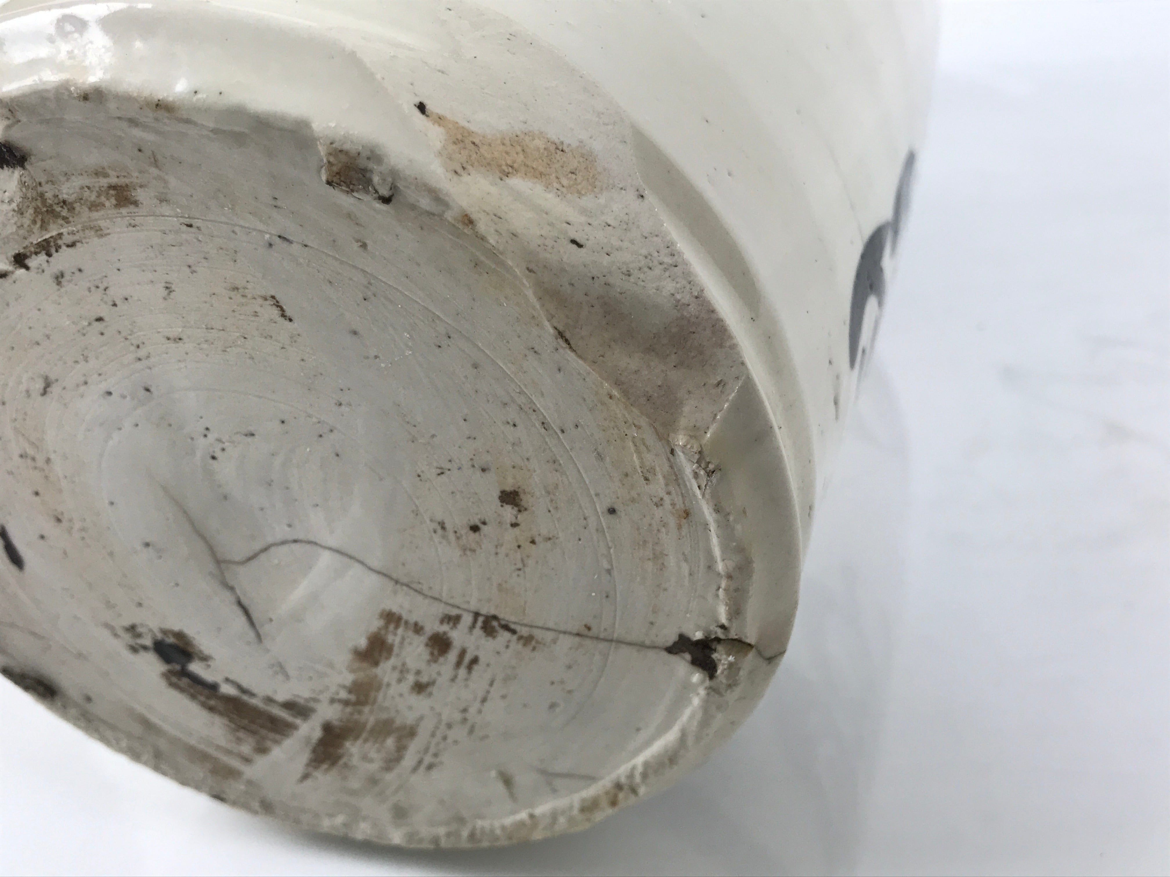 Antique Japanese Ceramic Sake Bottle Kayoi-Tokkuri Gray Kanji Crane Turtle TS863