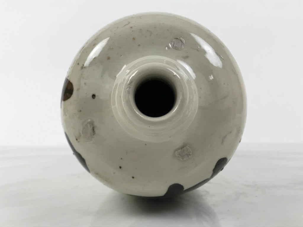 Antique Japanese Ceramic Sake Bottle Kayoi-Tokkuri Gray Kanji Crane Turtle TS863