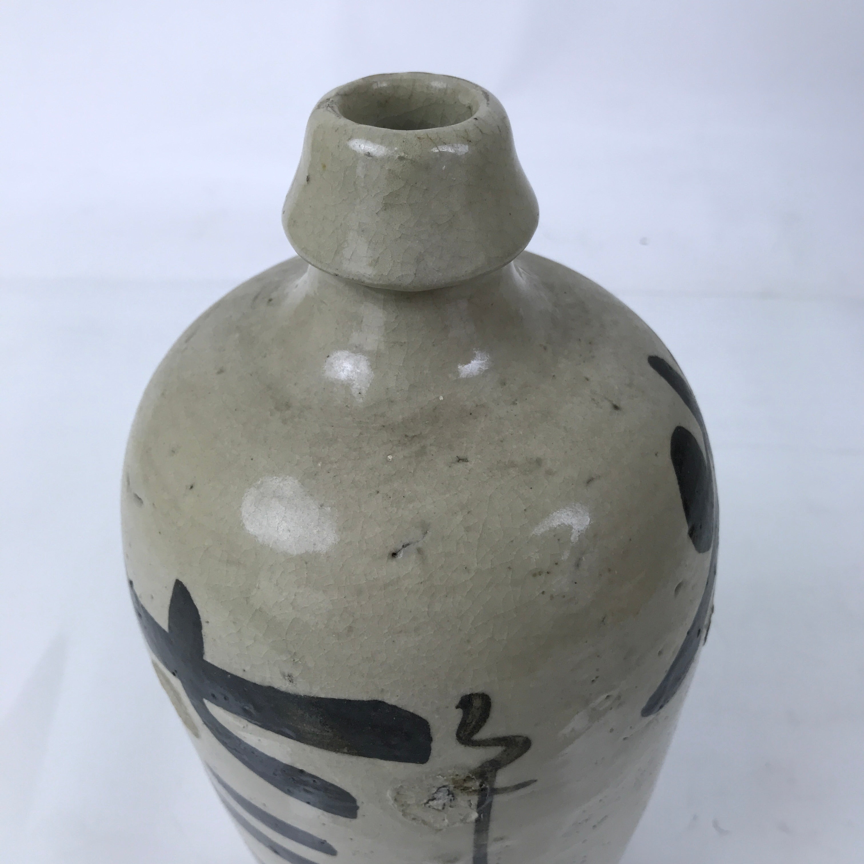 Antique Japanese Ceramic Sake Bottle Kayoi-Tokkuri Gray Kanji Kameyama TS813