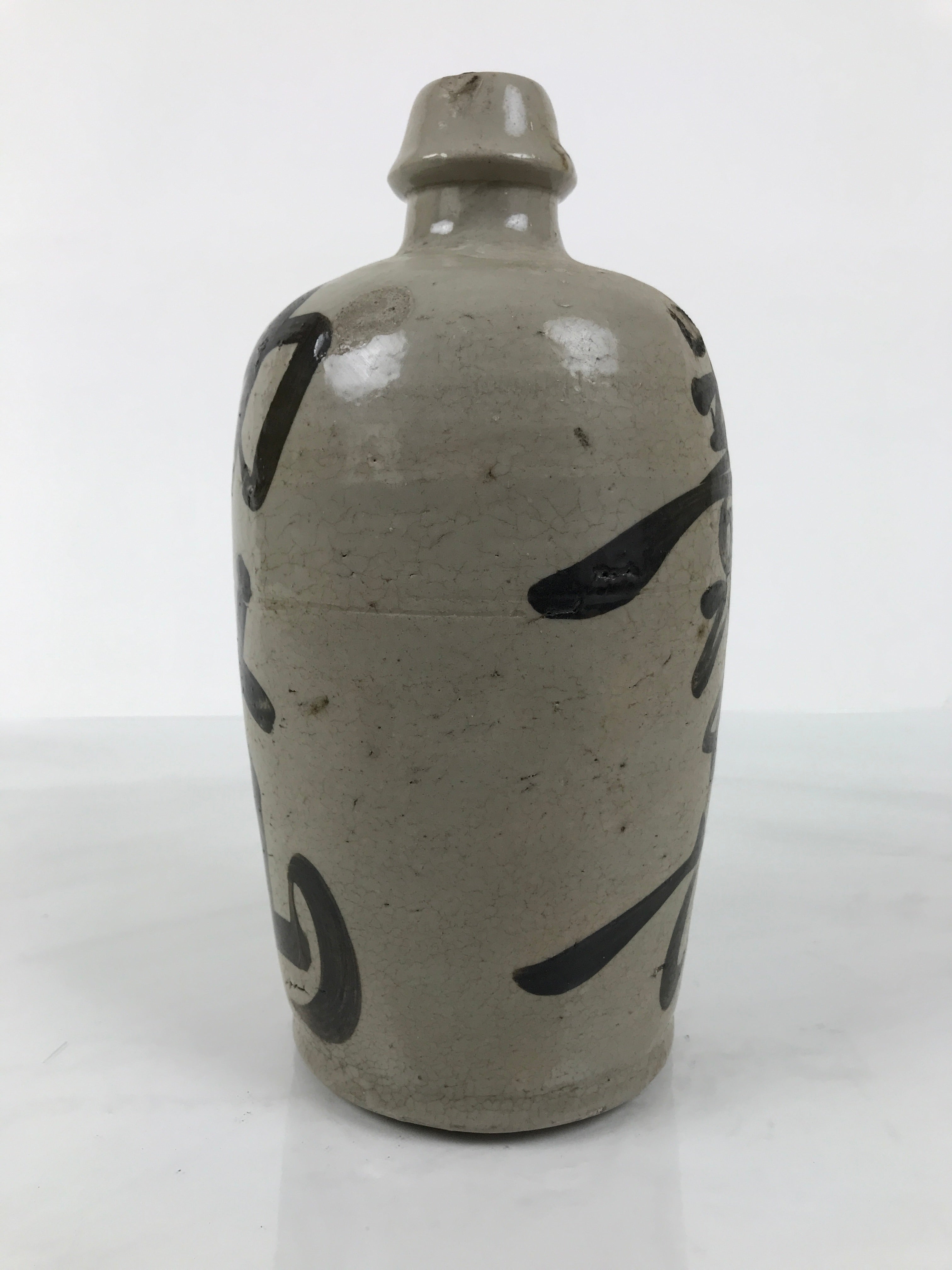 Antique Japanese Ceramic Sake Bottle Kayoi-Tokkuri Gray Kanji Kameyama TS865