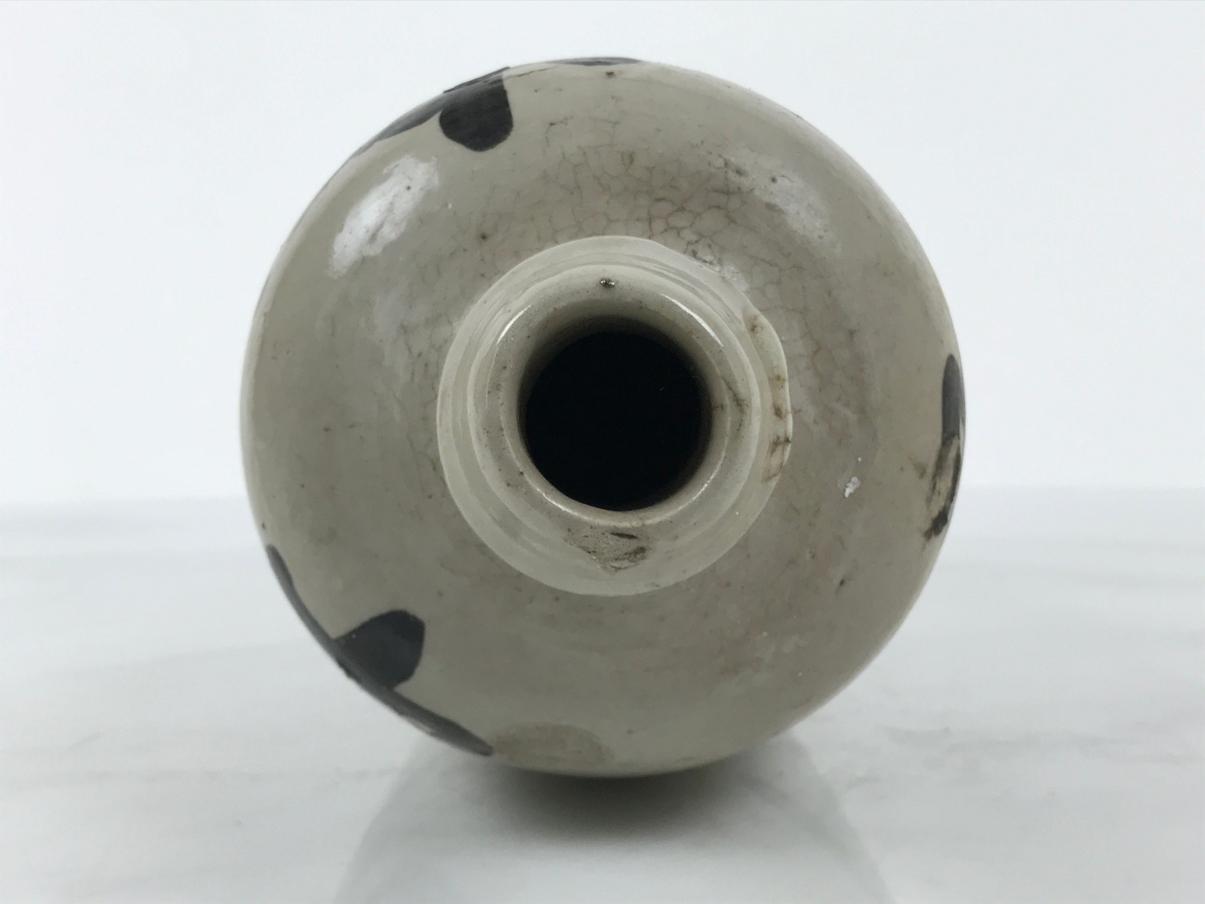 Antique Japanese Ceramic Sake Bottle Kayoi-Tokkuri Gray Kanji Kameyama TS865