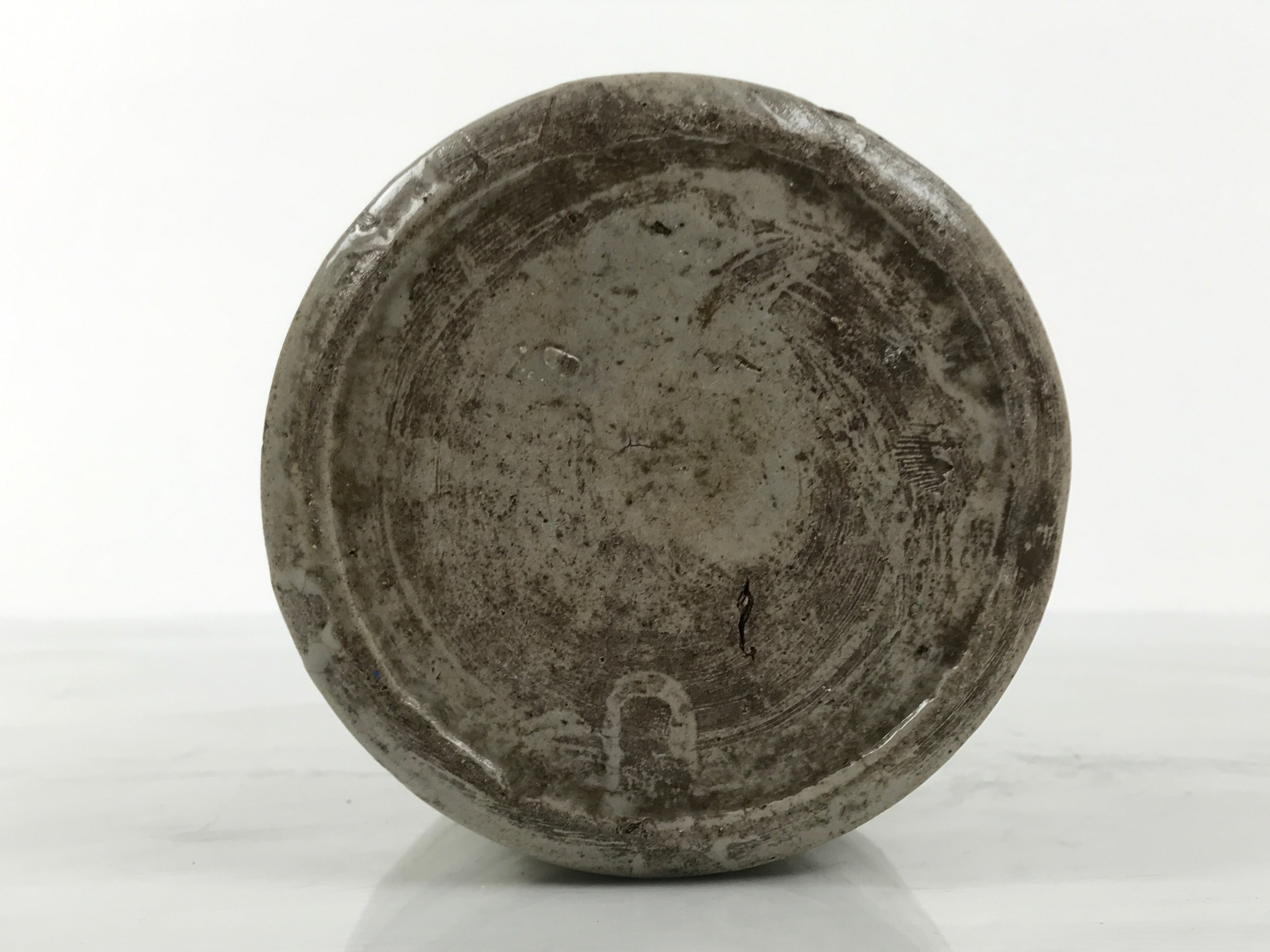 Antique Japanese Ceramic Sake Bottle Kayoi-Tokkuri Gray Kanji Kameyama TS865