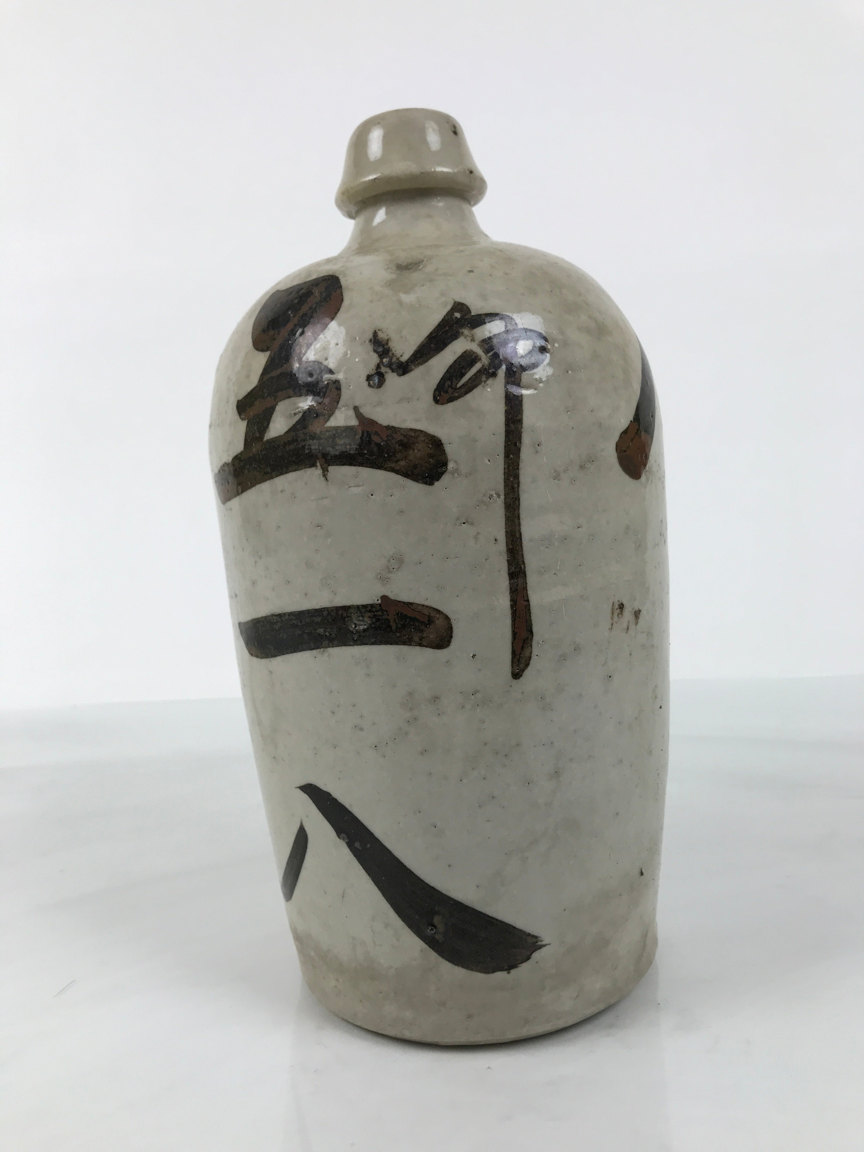 Antique Japanese Ceramic Sake Bottle Kayoi-Tokkuri Gray Kanji Kiyosu TS857