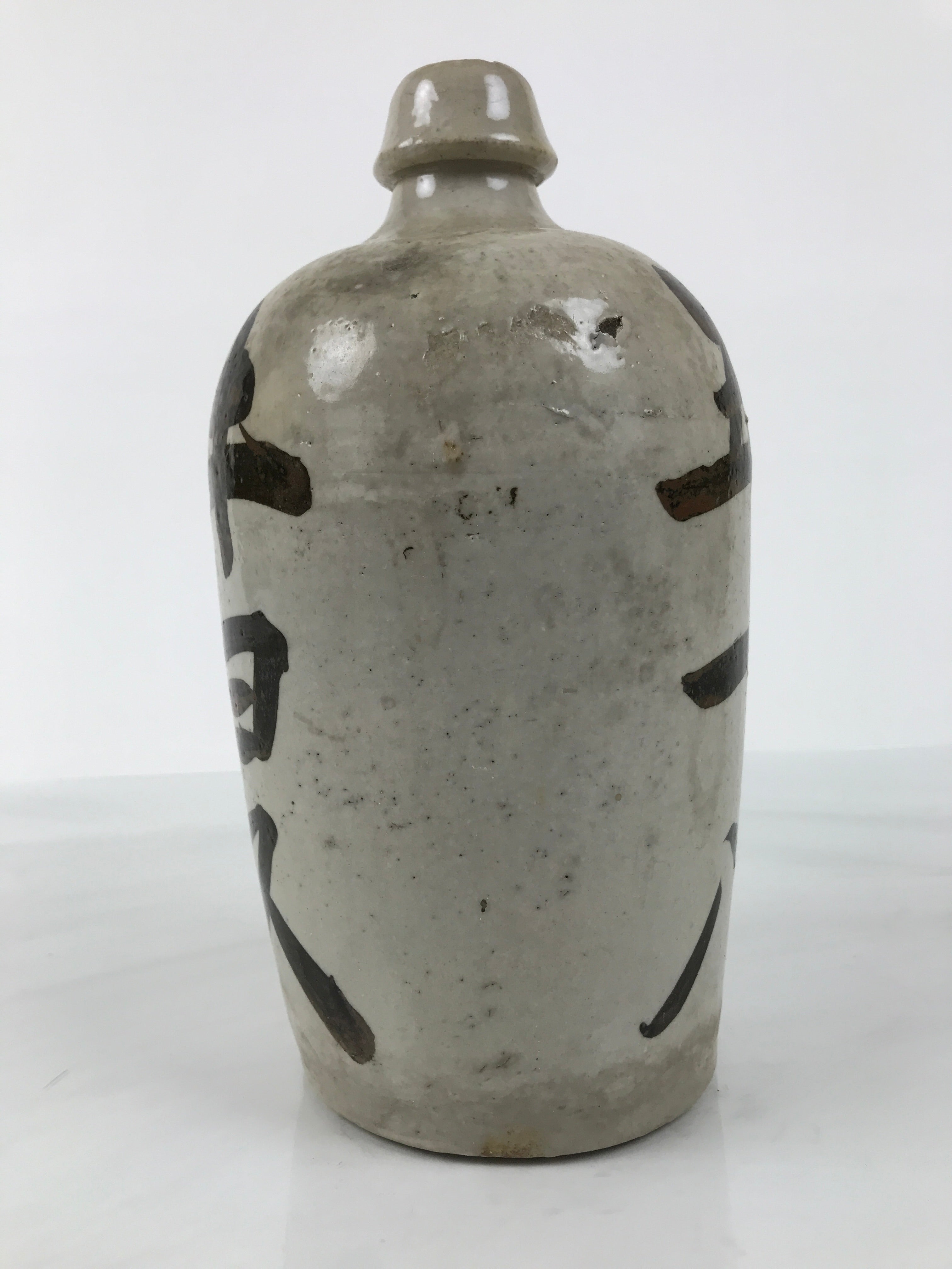 Antique Japanese Ceramic Sake Bottle Kayoi-Tokkuri Gray Kanji Kiyosu TS857