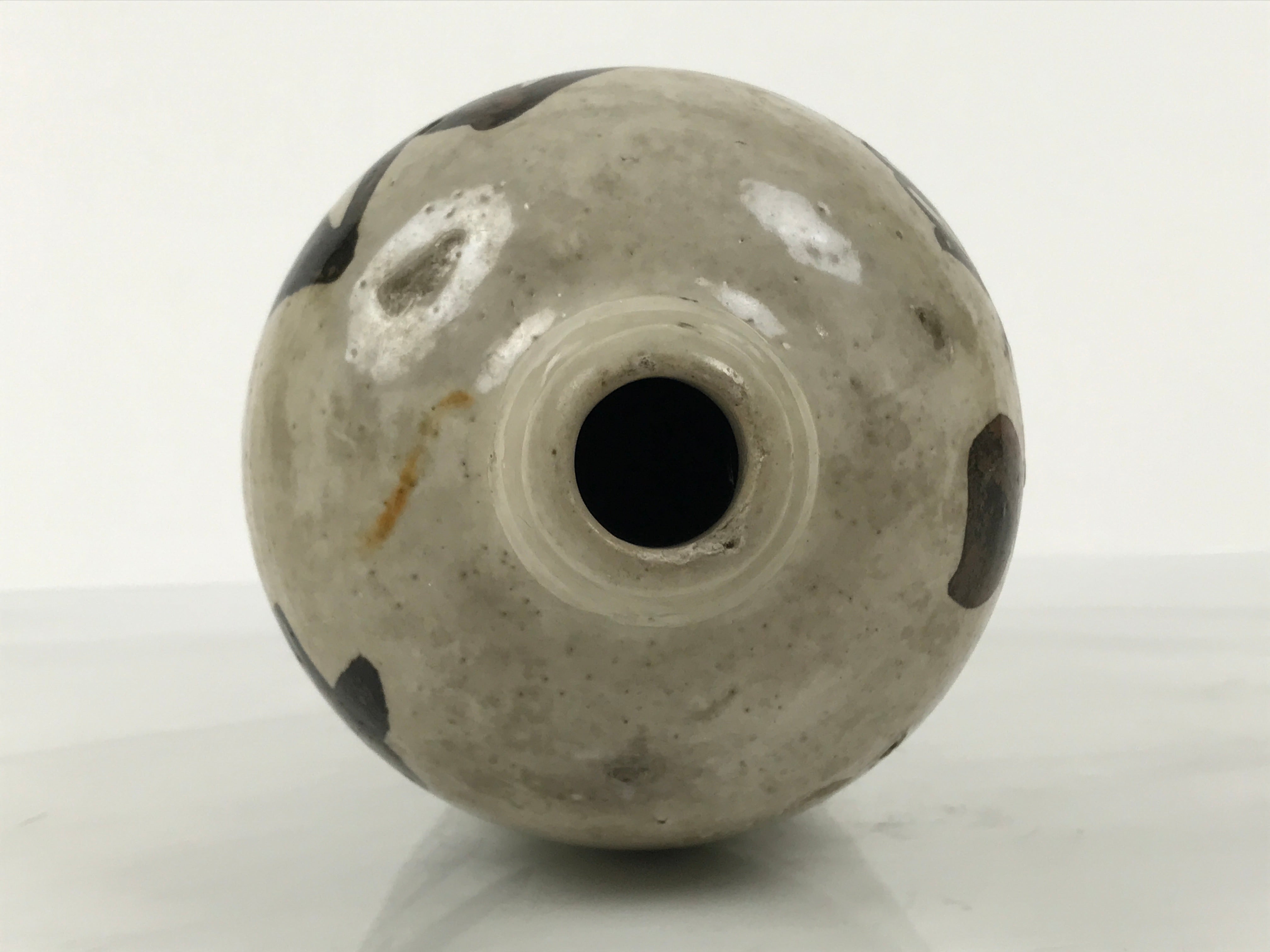 Antique Japanese Ceramic Sake Bottle Kayoi-Tokkuri Gray Kanji Kiyosu TS857