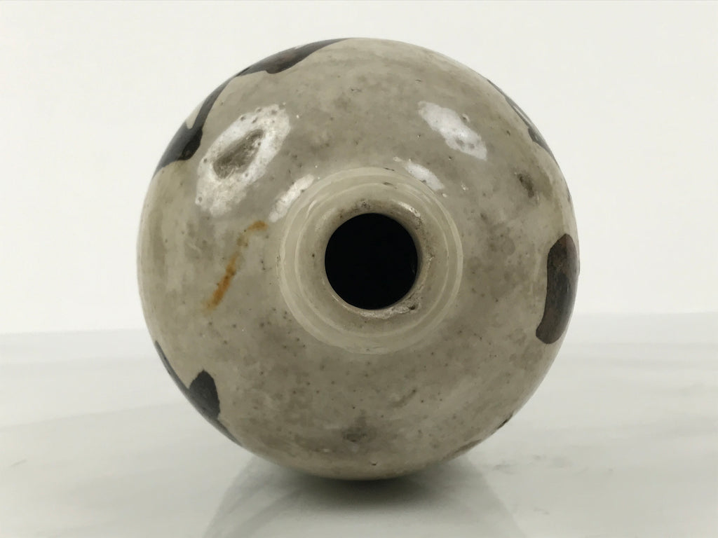 Antique Japanese Ceramic Sake Bottle Kayoi-Tokkuri Gray Kanji Kiyosu TS857