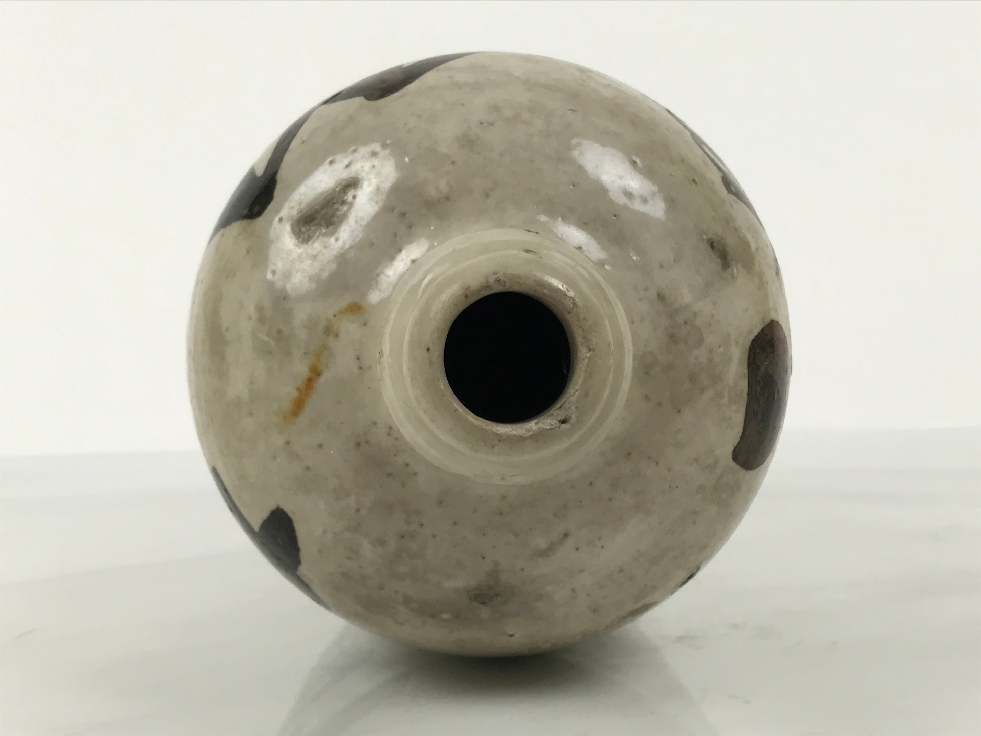 Antique Japanese Ceramic Sake Bottle Kayoi-Tokkuri Gray Kanji Kiyosu TS857
