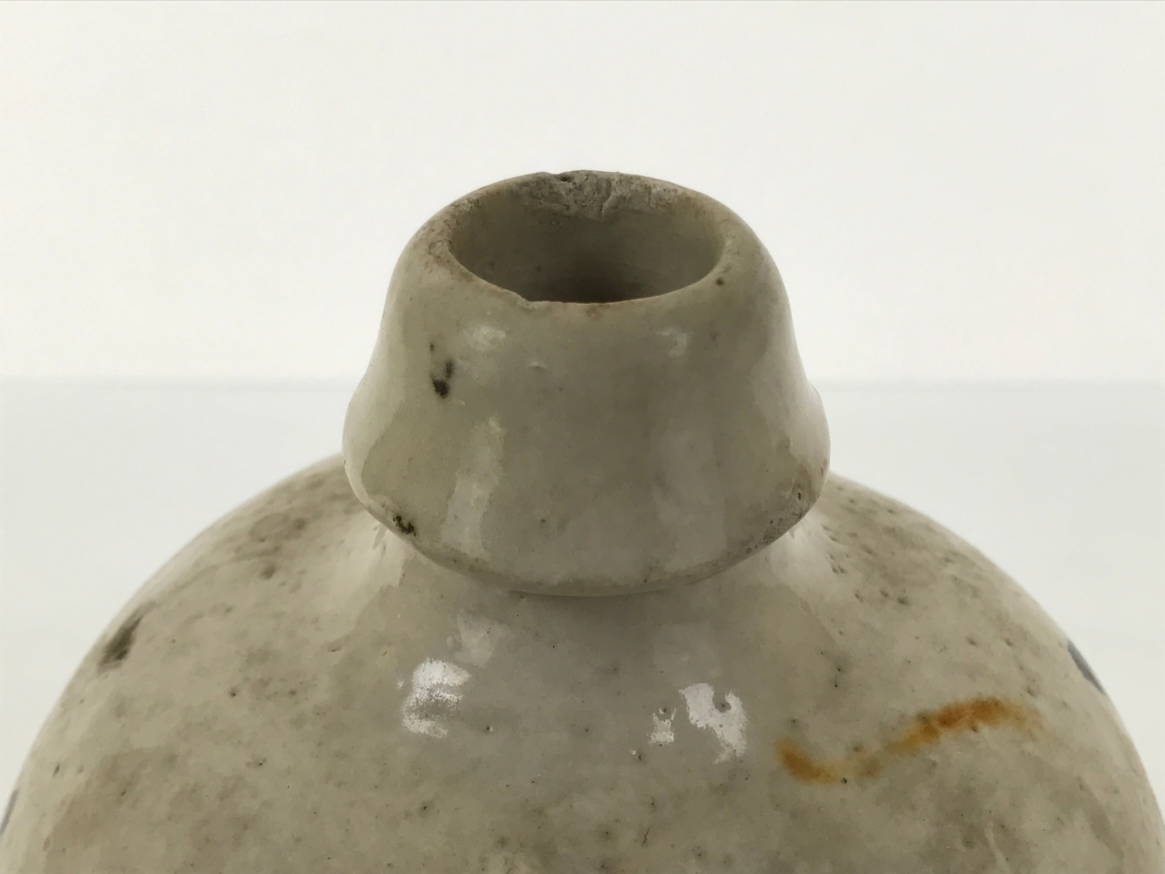 Antique Japanese Ceramic Sake Bottle Kayoi-Tokkuri Gray Kanji Kiyosu TS857