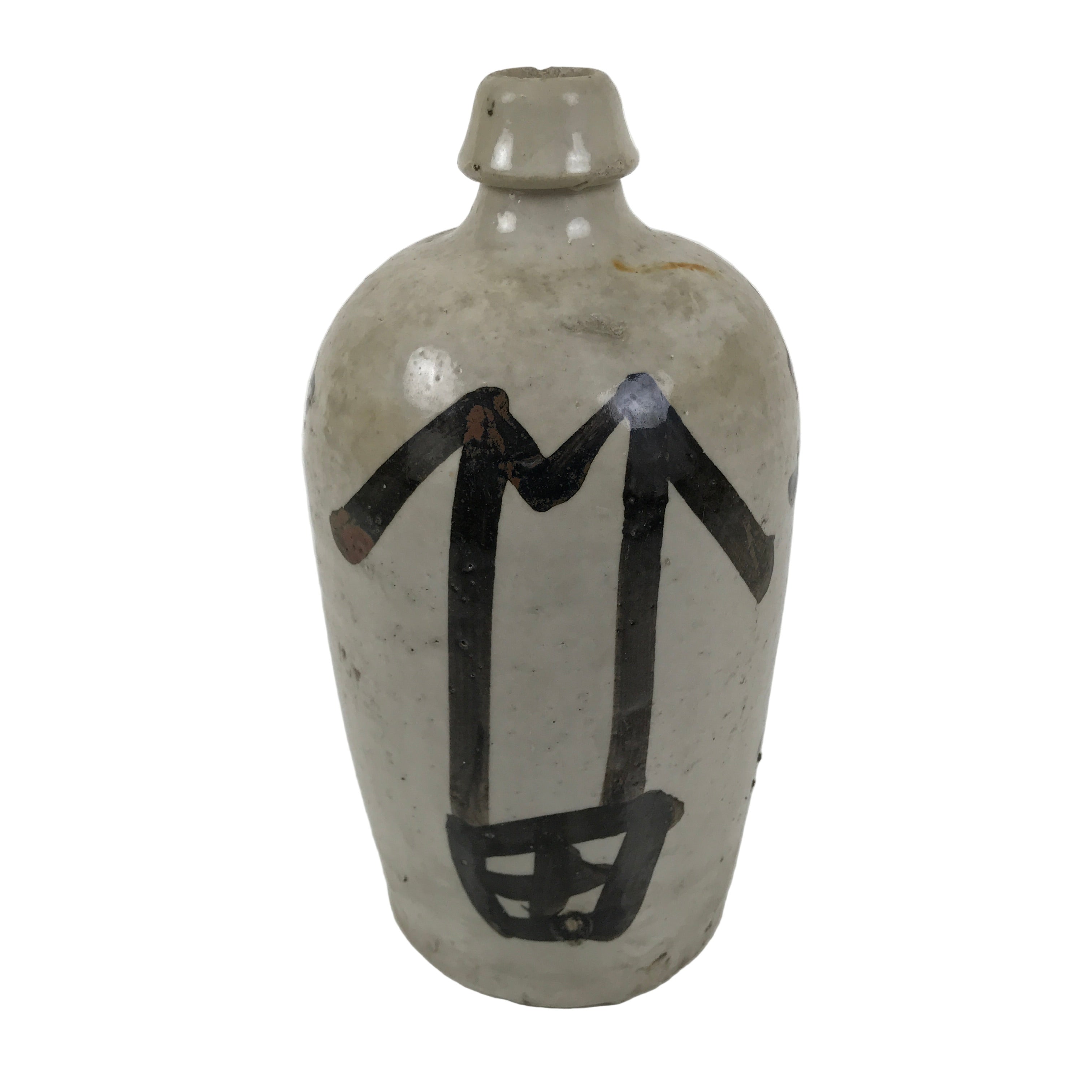 Antique Japanese Ceramic Sake Bottle Kayoi-Tokkuri Gray Kanji Kiyosu TS857