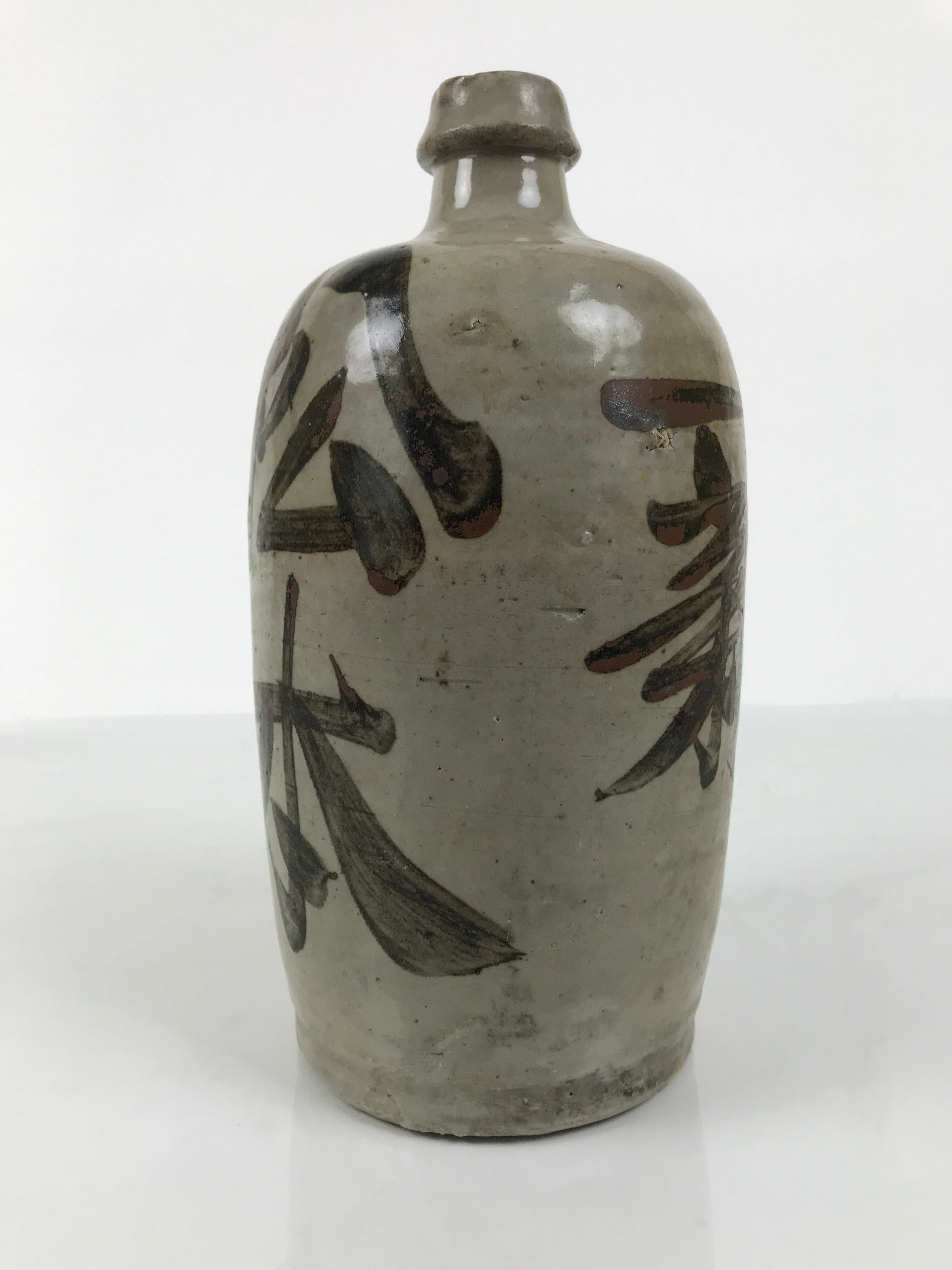 Antique Japanese Ceramic Sake Bottle Kayoi-Tokkuri Gray Kanji Matsumoto TS849