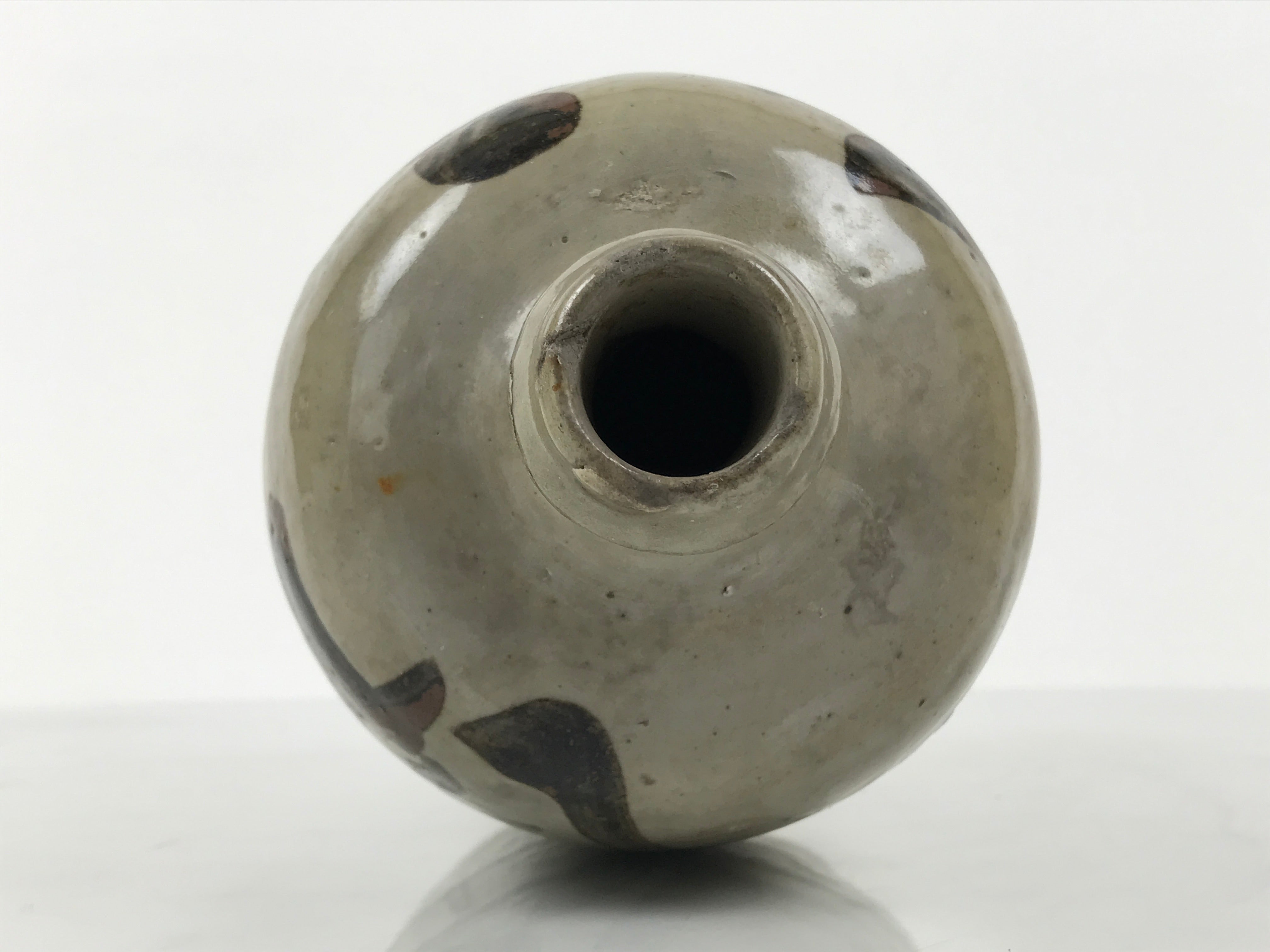 Antique Japanese Ceramic Sake Bottle Kayoi-Tokkuri Gray Kanji Matsumoto TS849