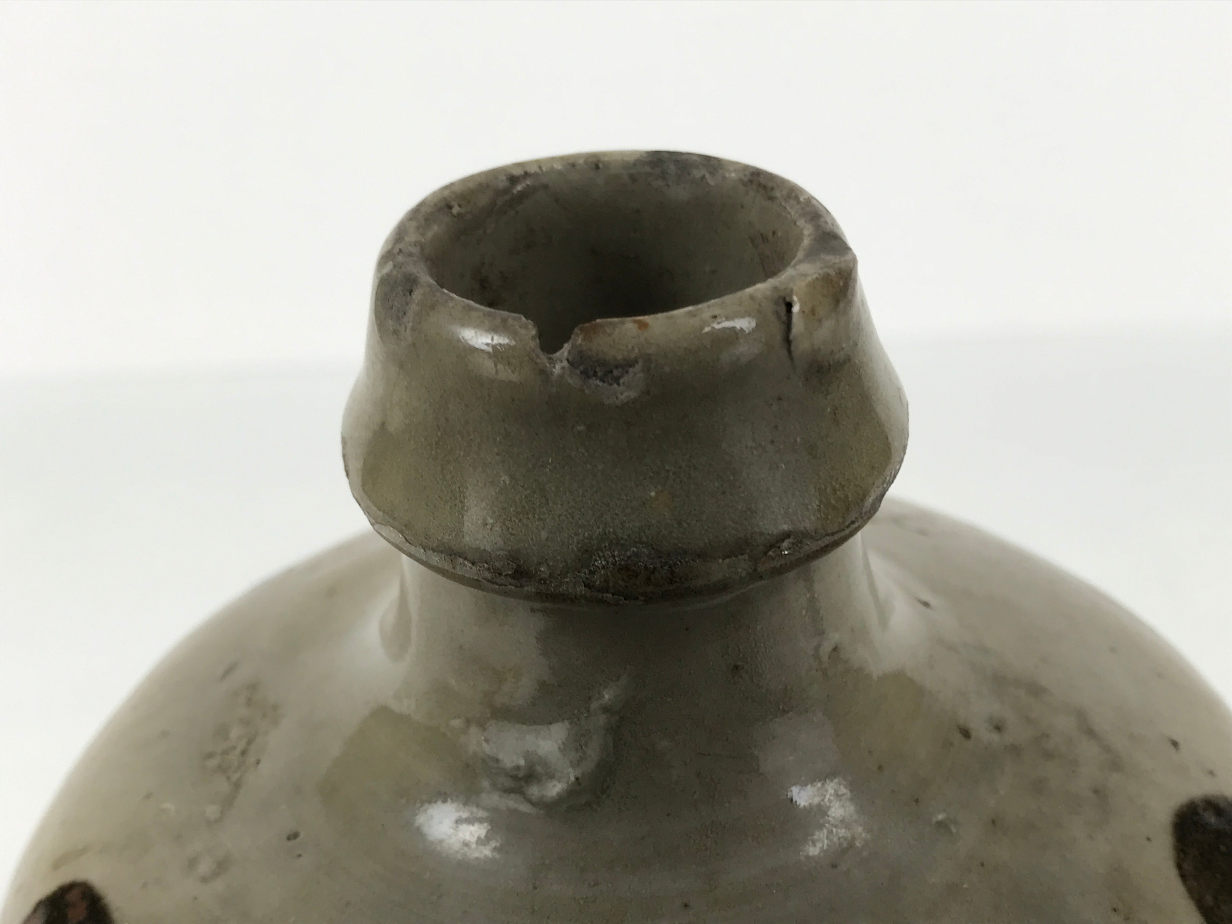 Antique Japanese Ceramic Sake Bottle Kayoi-Tokkuri Gray Kanji Matsumoto TS849
