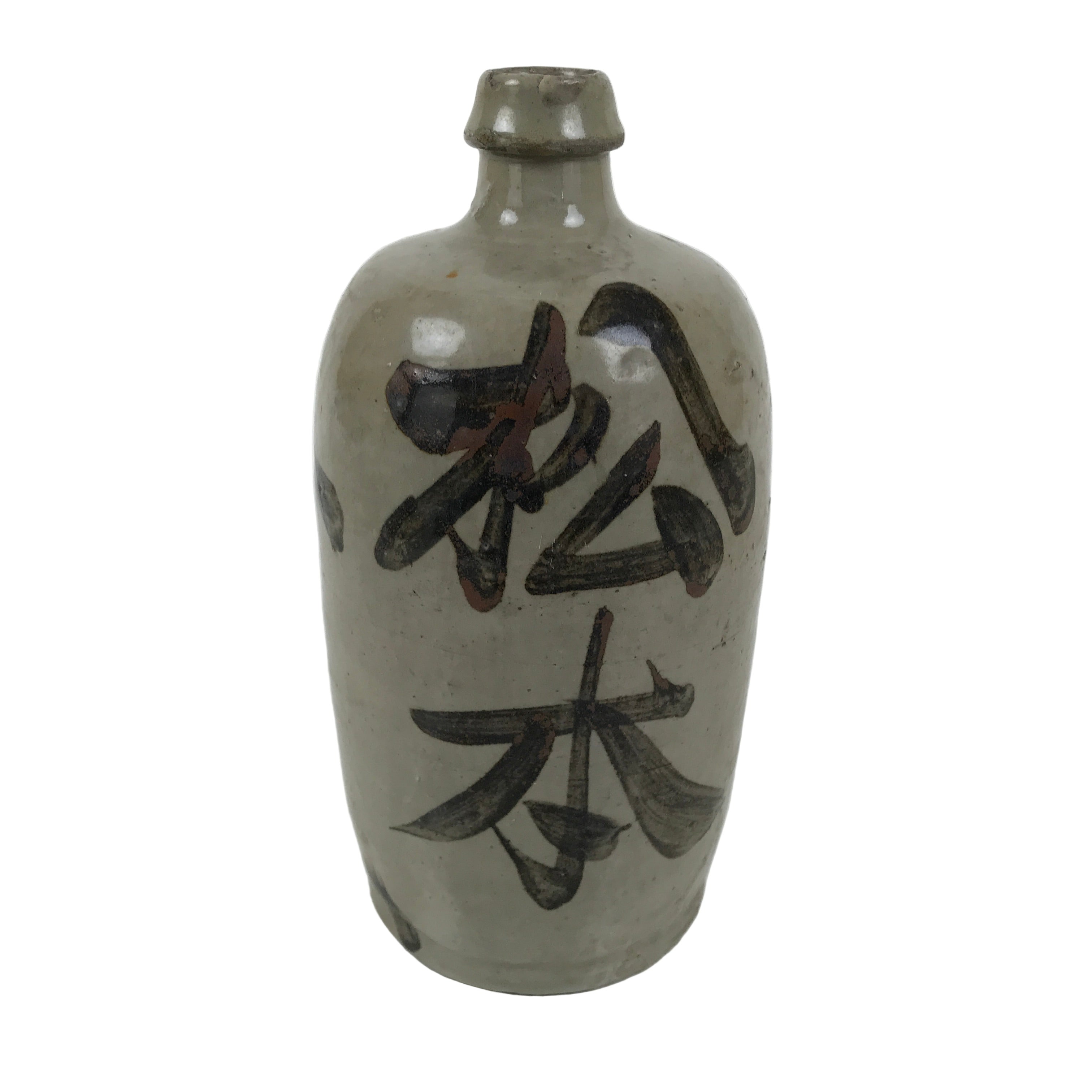 Antique Japanese Ceramic Sake Bottle Kayoi-Tokkuri Gray Kanji Matsumoto TS849