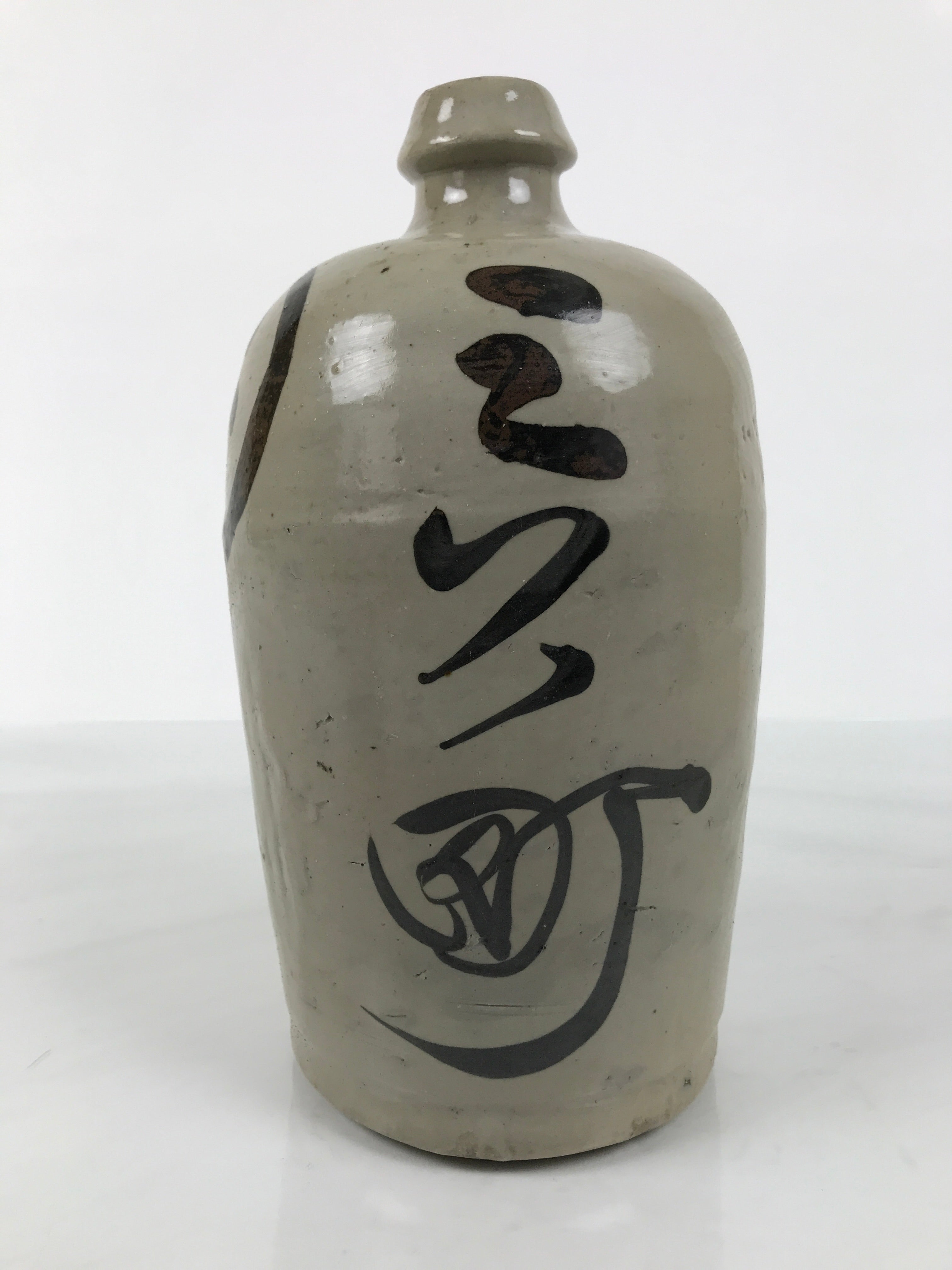 Antique Japanese Ceramic Sake Bottle Kayoi-Tokkuri Gray Kanji Mikata-cho TS859