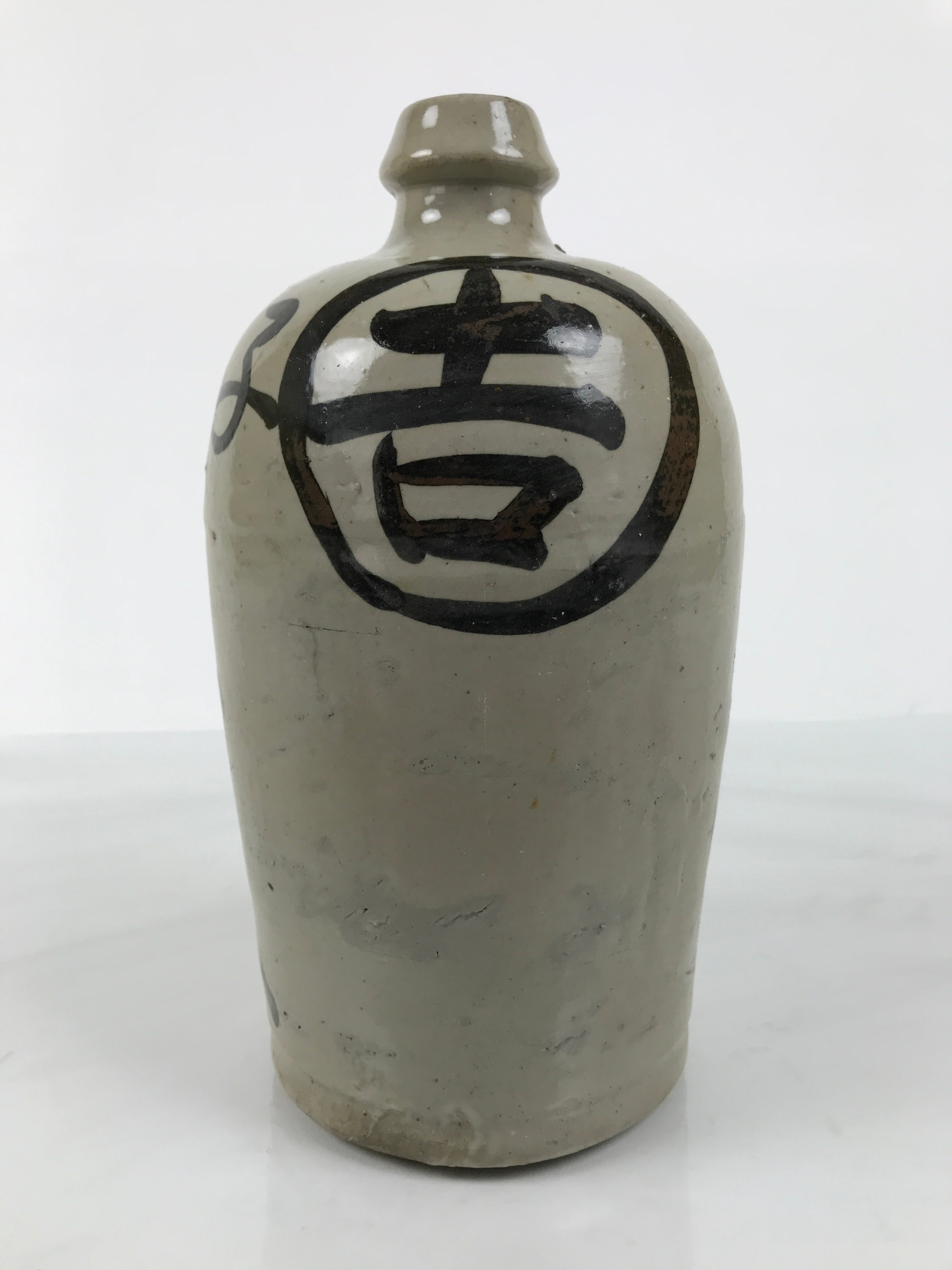 Antique Japanese Ceramic Sake Bottle Kayoi-Tokkuri Gray Kanji Mikata-cho TS859