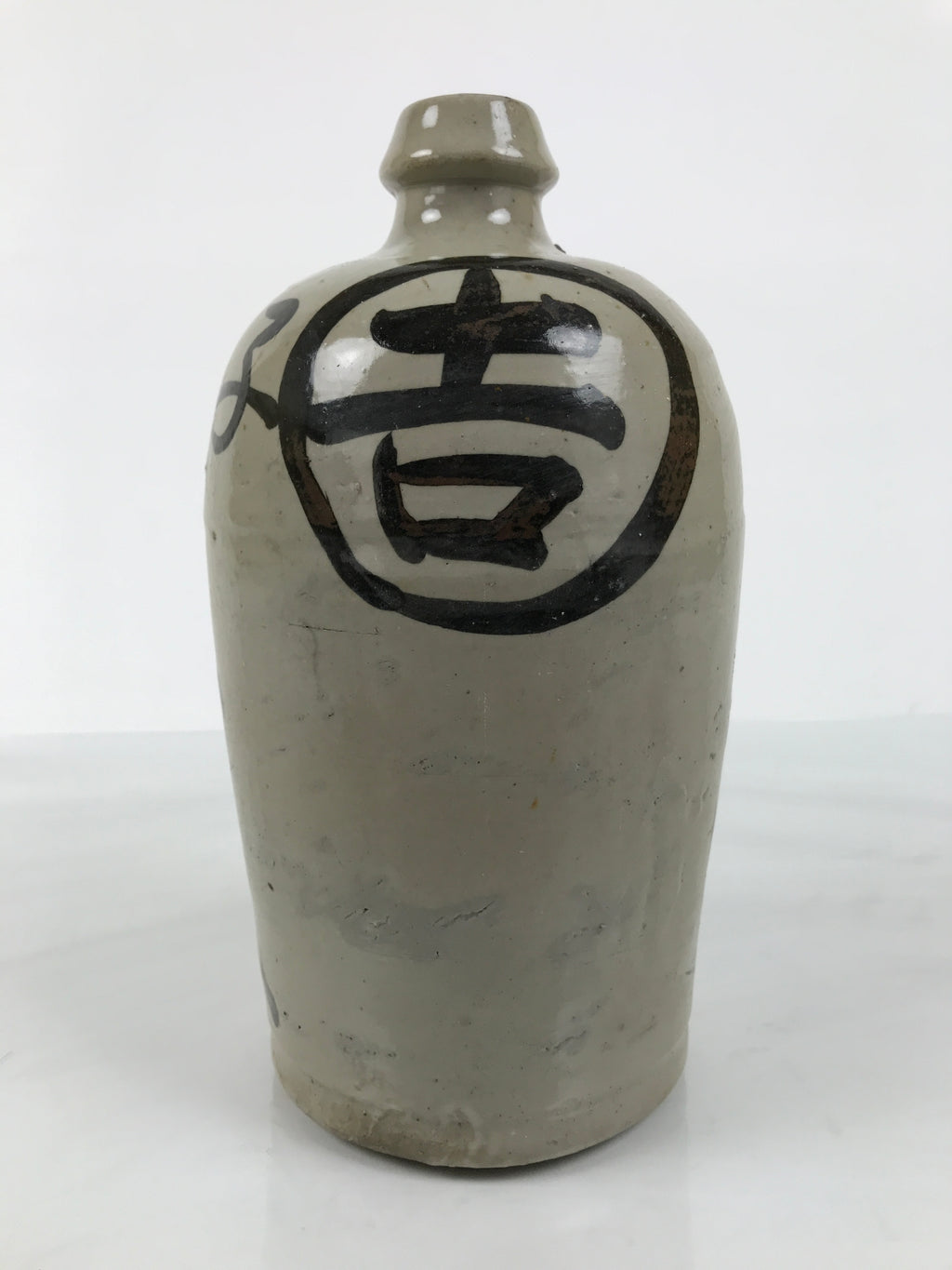 Antique Japanese Ceramic Sake Bottle Kayoi-Tokkuri Gray Kanji Mikata-cho TS859