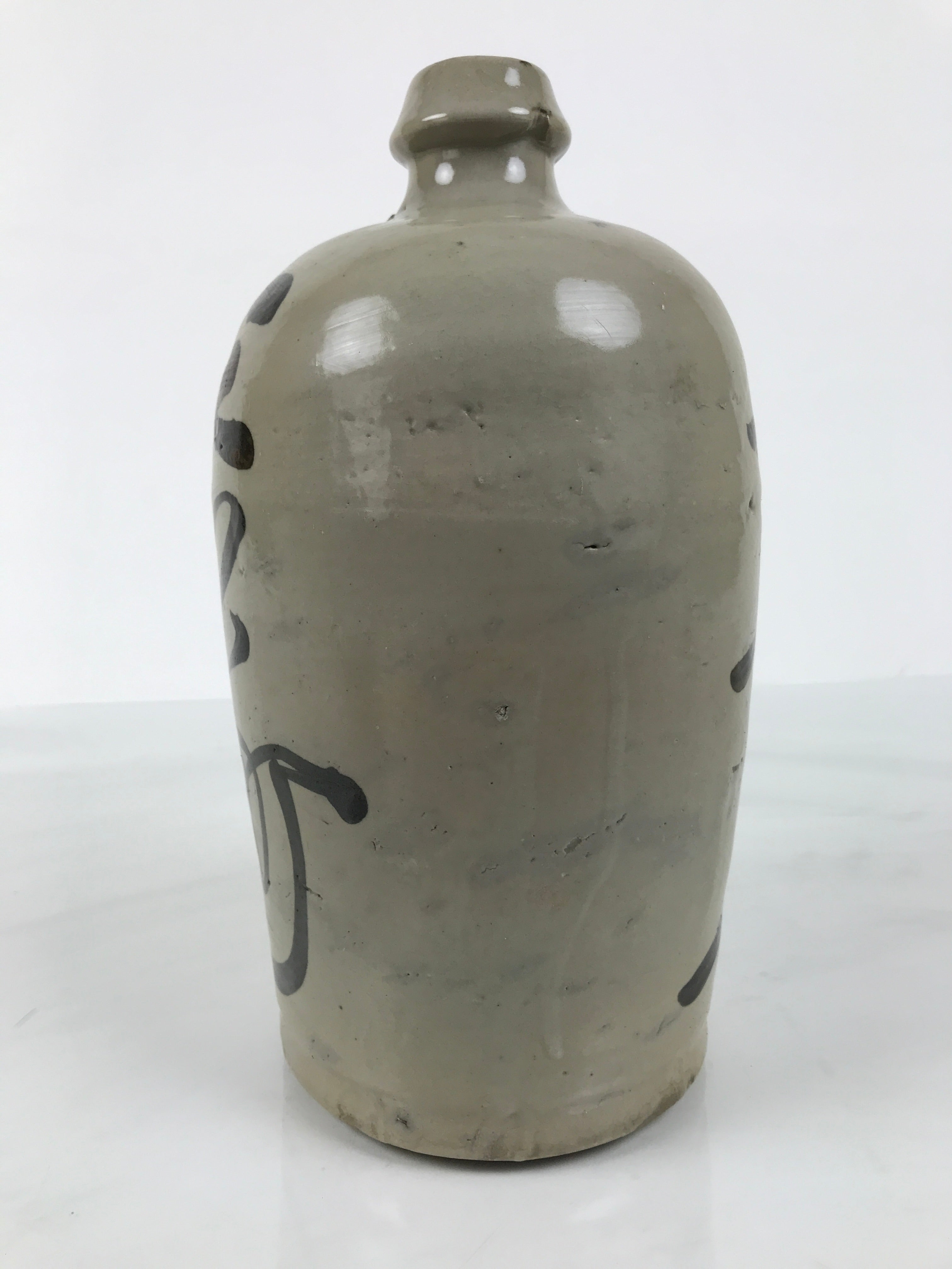 Antique Japanese Ceramic Sake Bottle Kayoi-Tokkuri Gray Kanji Mikata-cho TS859