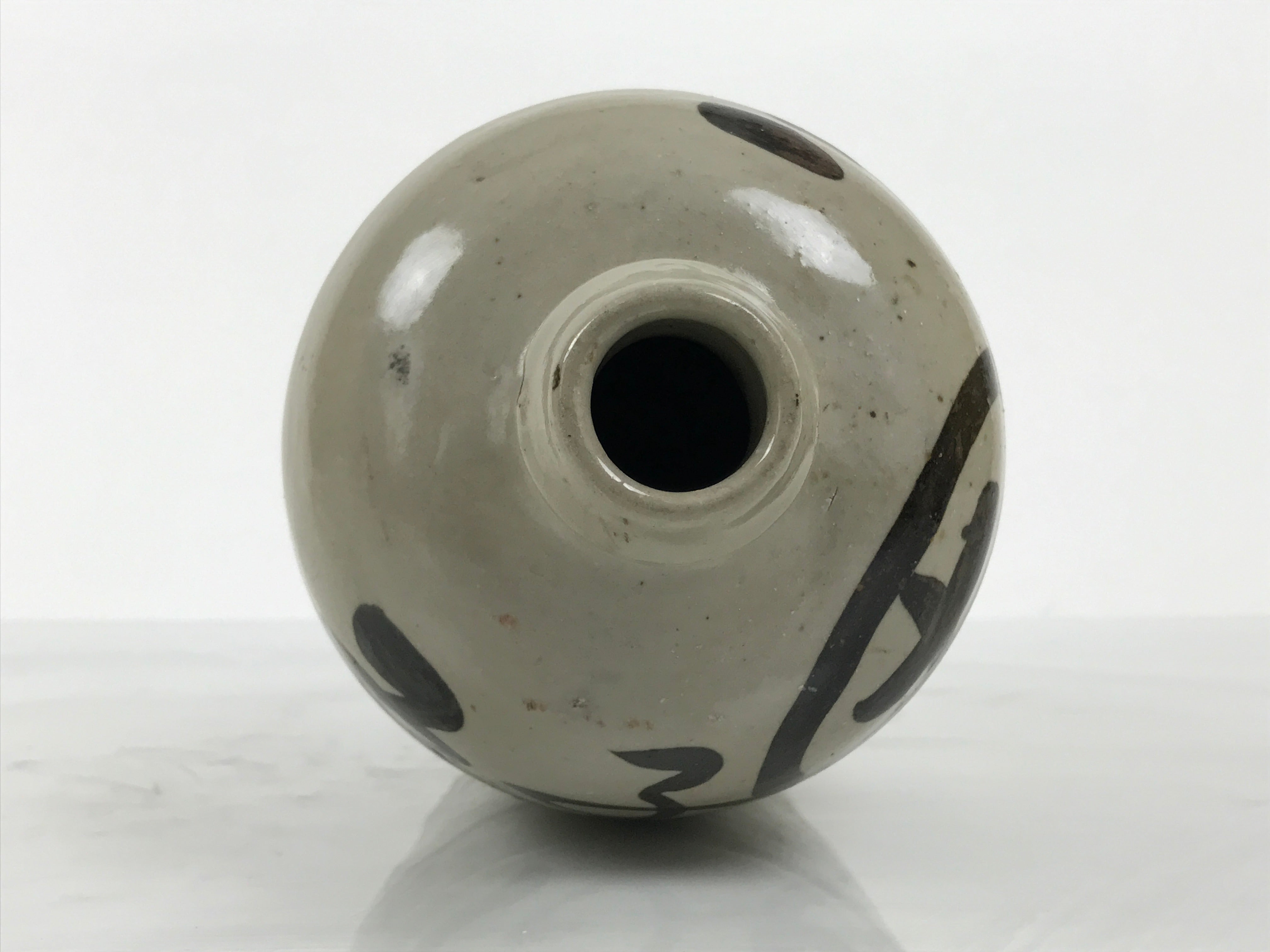 Antique Japanese Ceramic Sake Bottle Kayoi-Tokkuri Gray Kanji Mikata-cho TS859