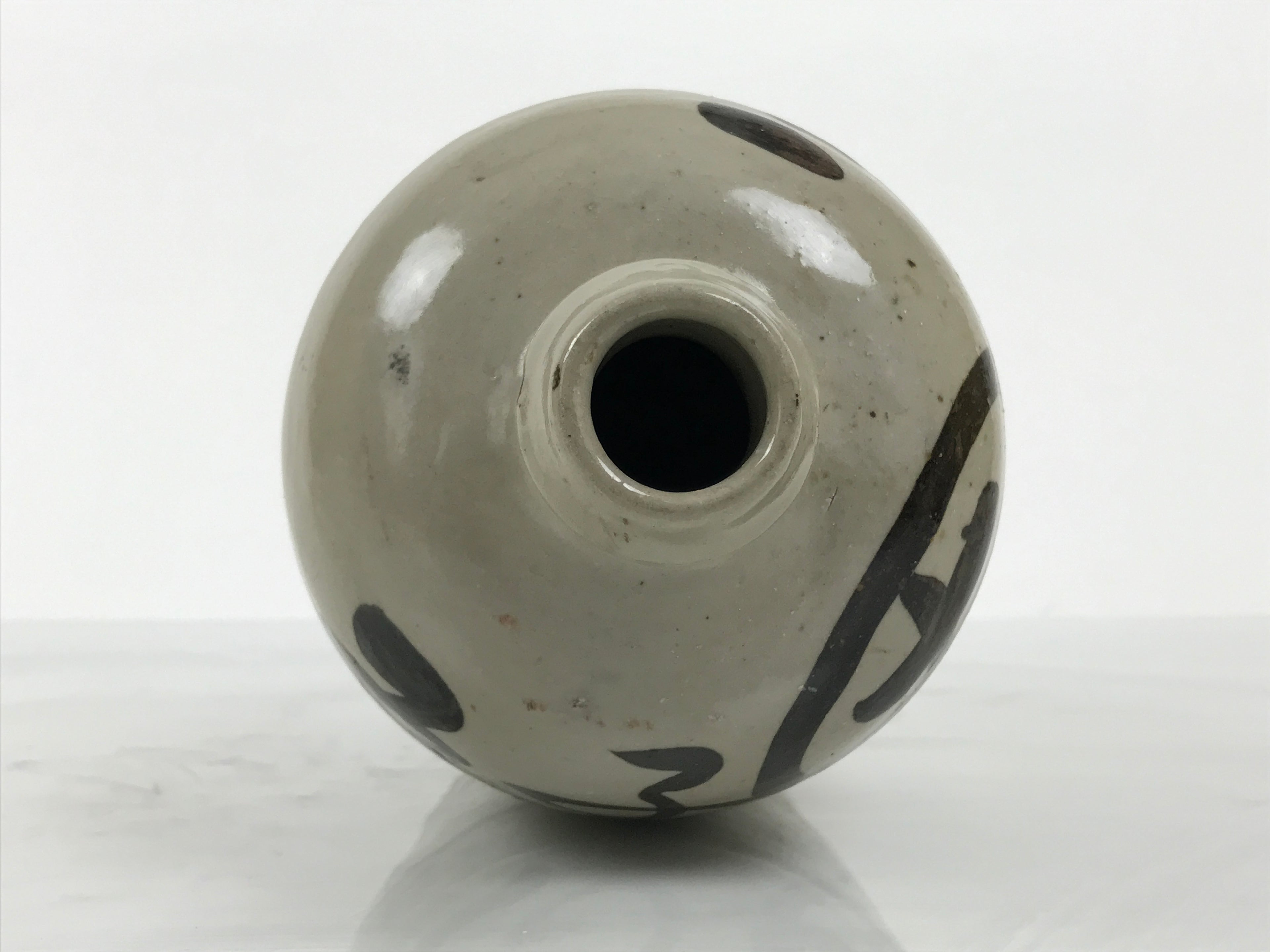 Antique Japanese Ceramic Sake Bottle Kayoi-Tokkuri Gray Kanji Mikata-cho TS859