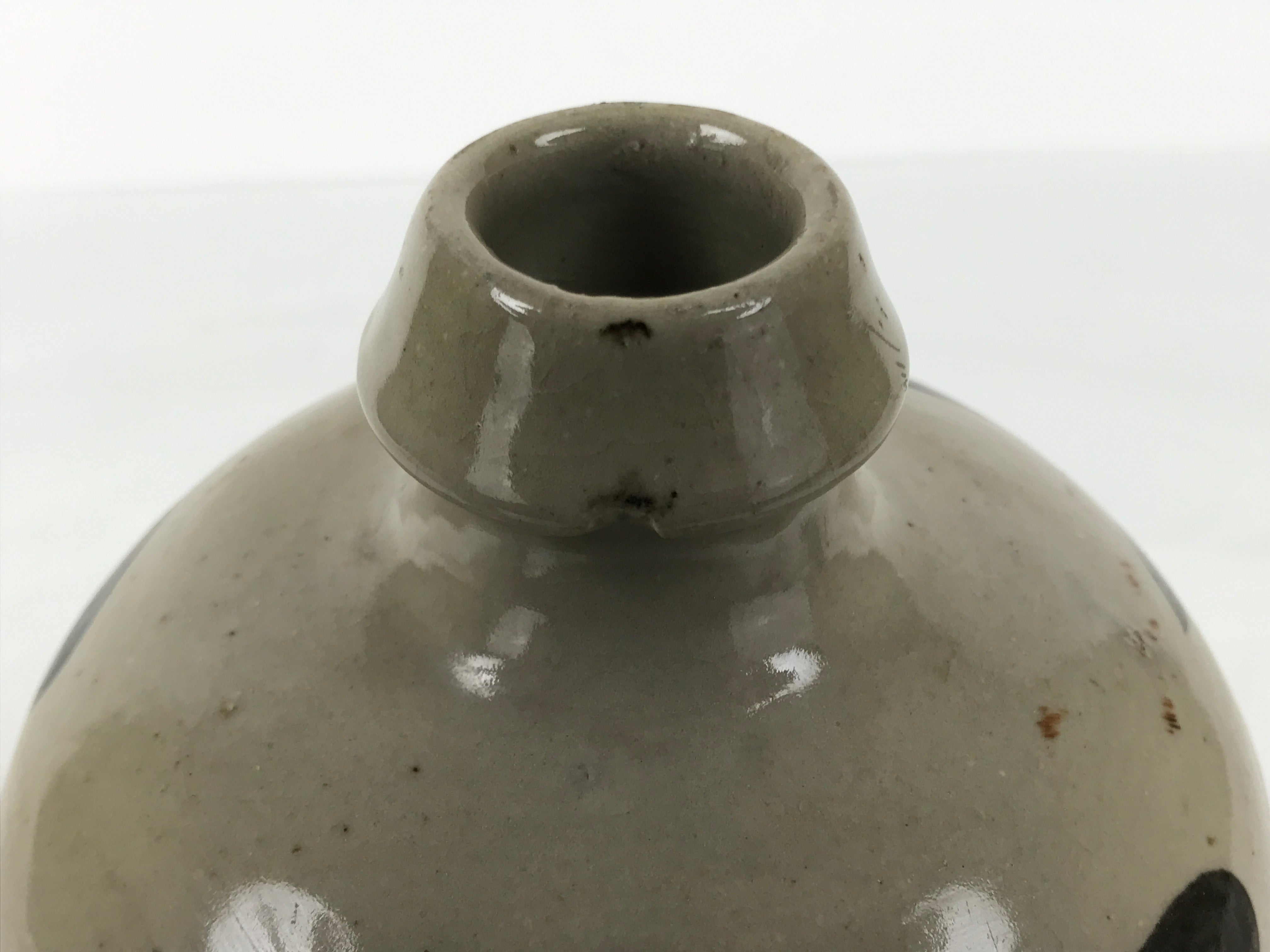 Antique Japanese Ceramic Sake Bottle Kayoi-Tokkuri Gray Kanji Mikata-cho TS859