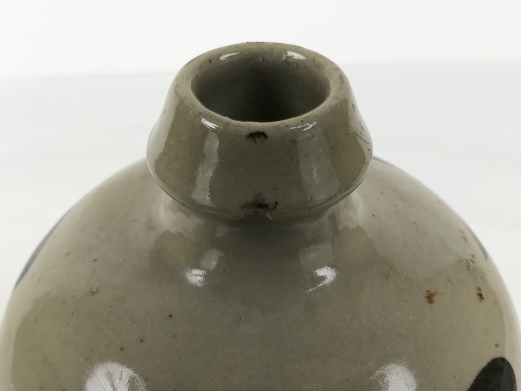 Antique Japanese Ceramic Sake Bottle Kayoi-Tokkuri Gray Kanji Mikata-cho TS859