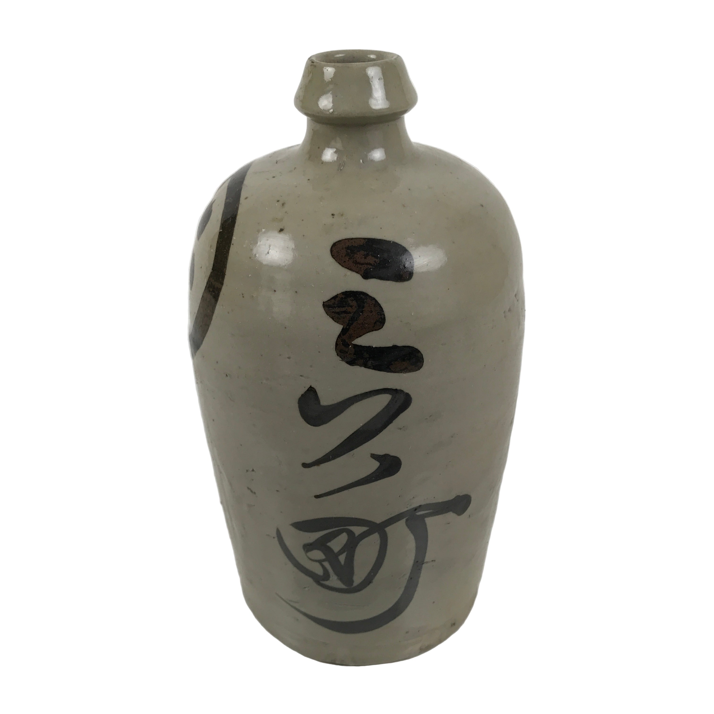 Antique Japanese Ceramic Sake Bottle Kayoi-Tokkuri Gray Kanji Mikata-cho TS859