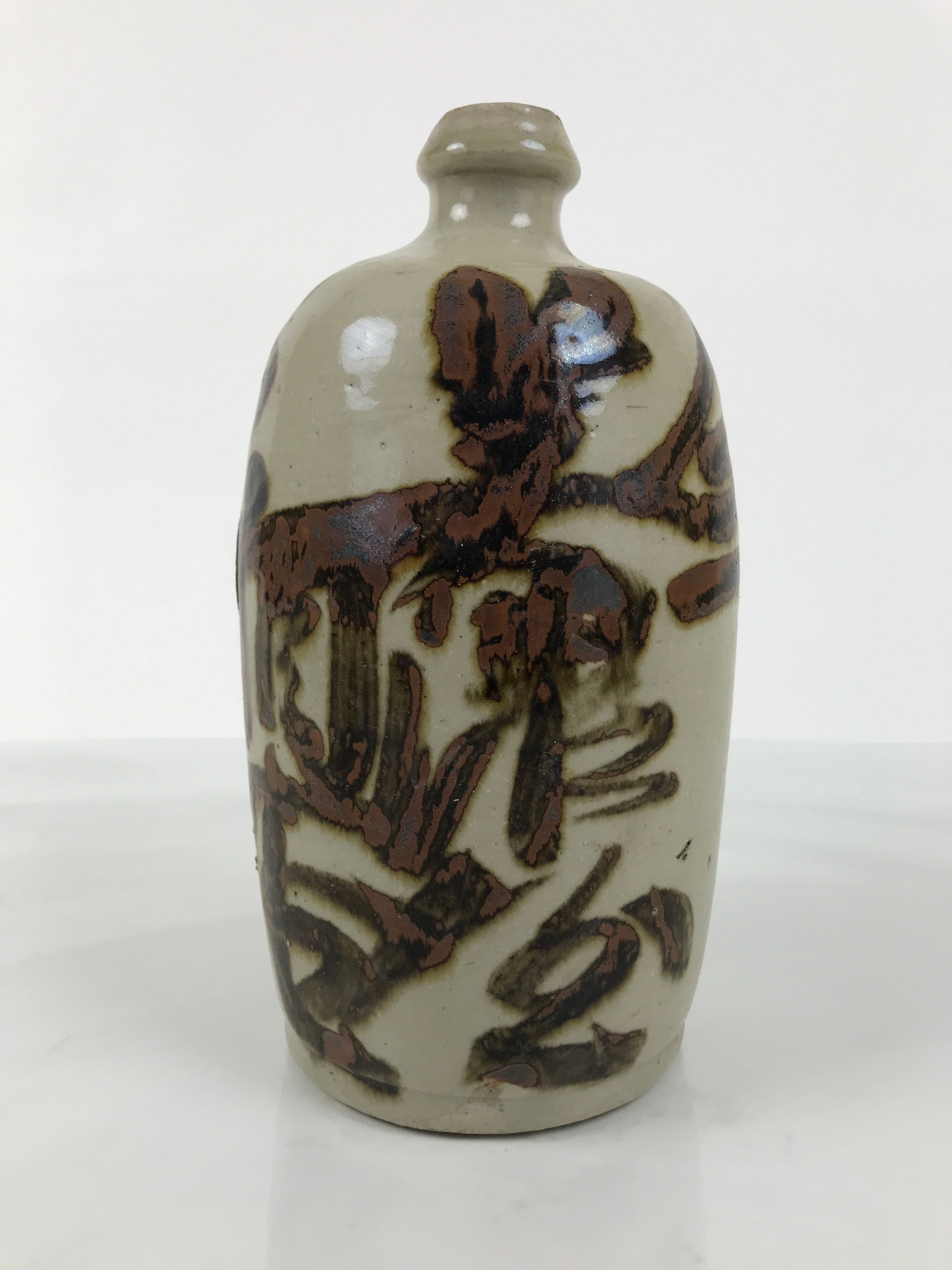 Antique Japanese Ceramic Sake Bottle Kayoi-Tokkuri Gray Kanji Nagara TS853