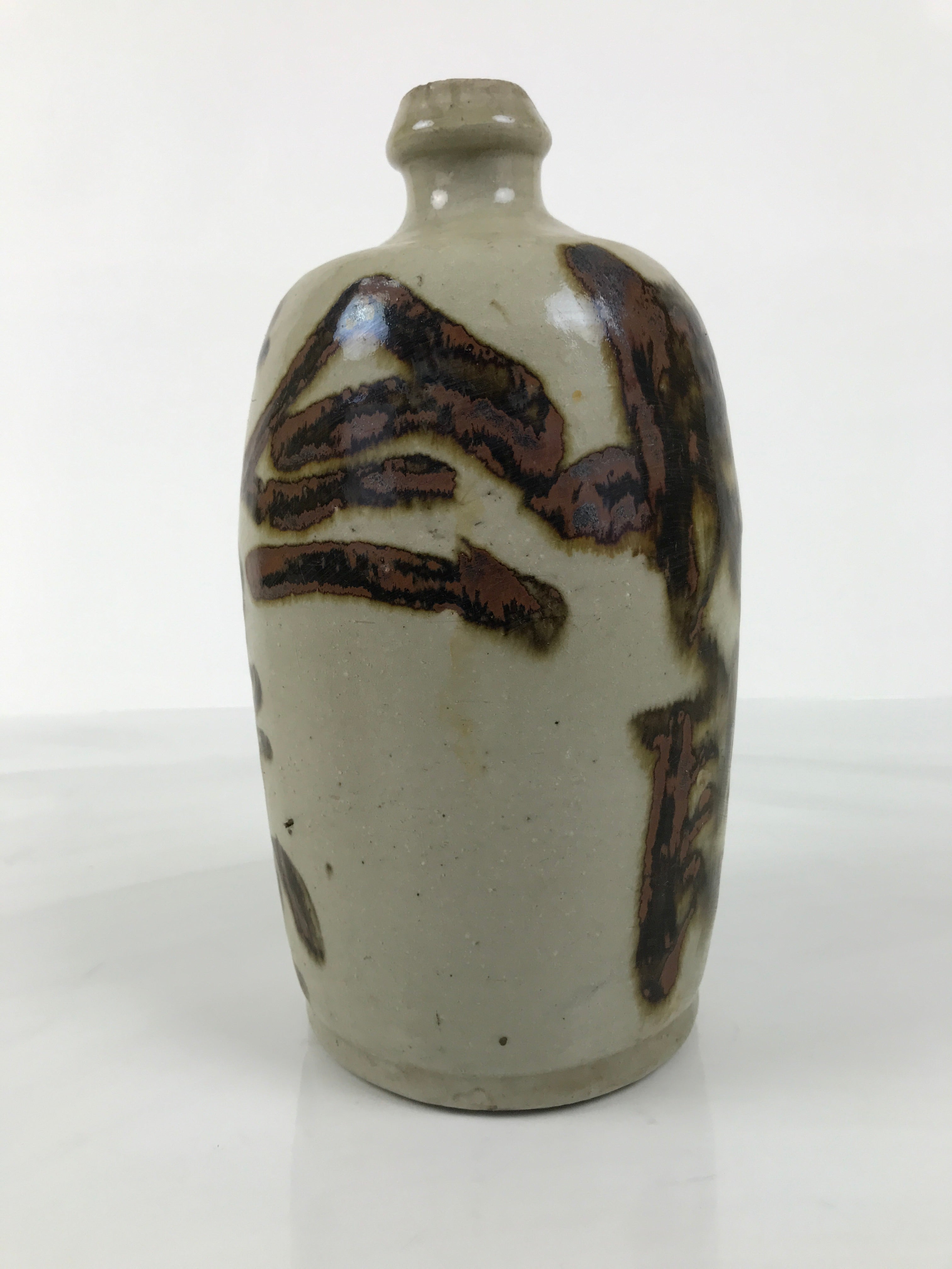 Antique Japanese Ceramic Sake Bottle Kayoi-Tokkuri Gray Kanji Nagara TS853