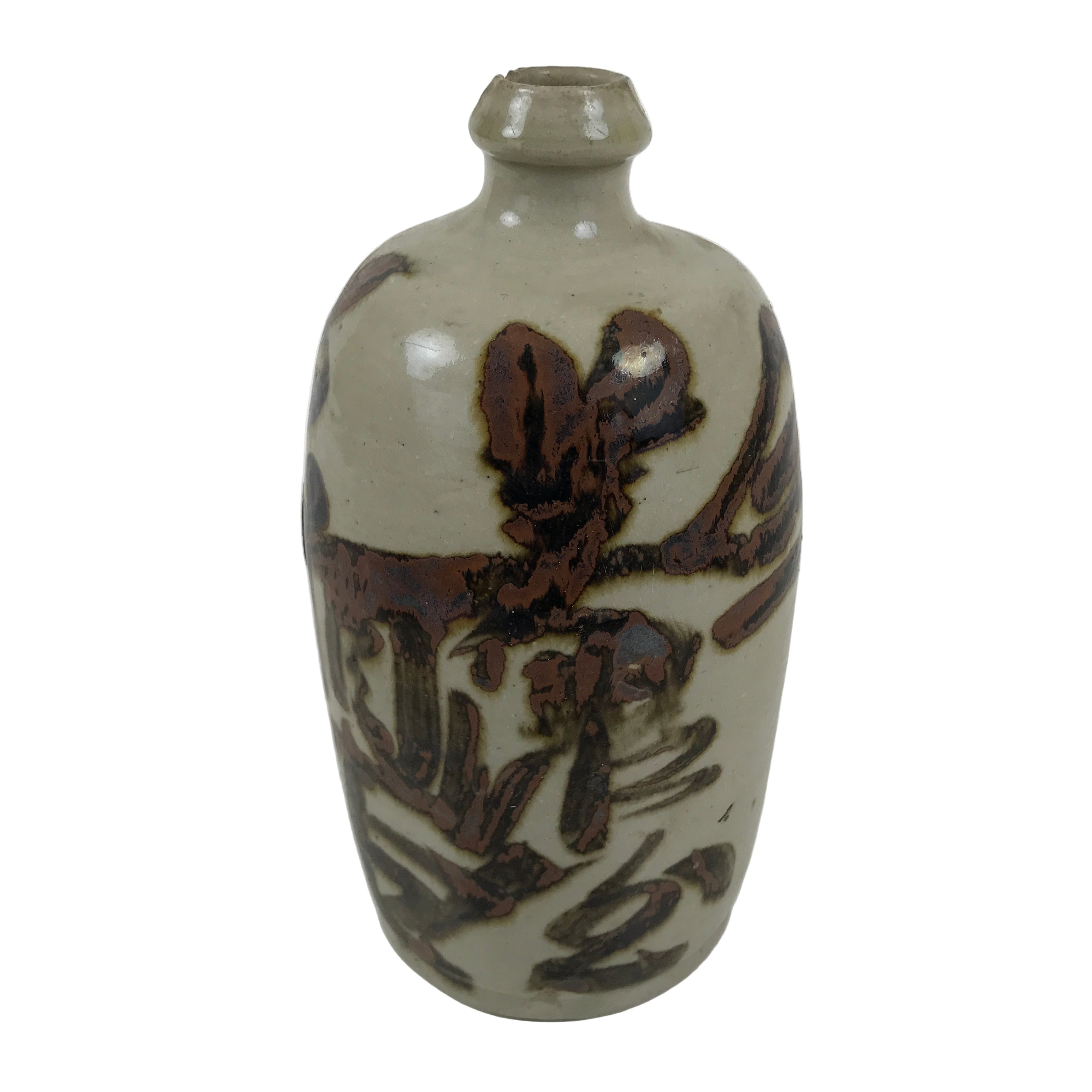 Antique Japanese Ceramic Sake Bottle Kayoi-Tokkuri Gray Kanji Nagara TS853