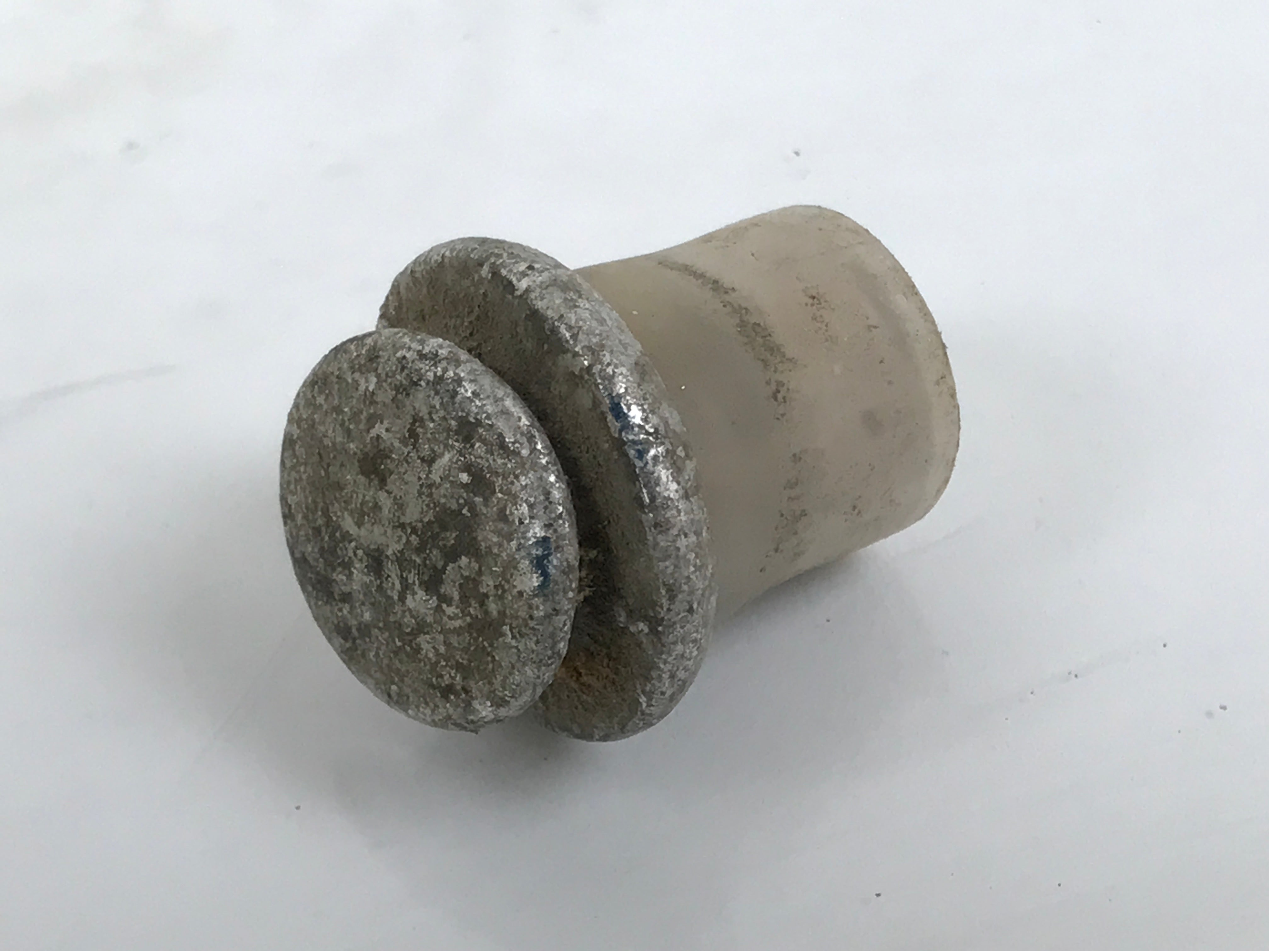 Antique Japanese Ceramic Sake Bottle Kayoi-Tokkuri Gray Kanji Nakahata Lid TS866