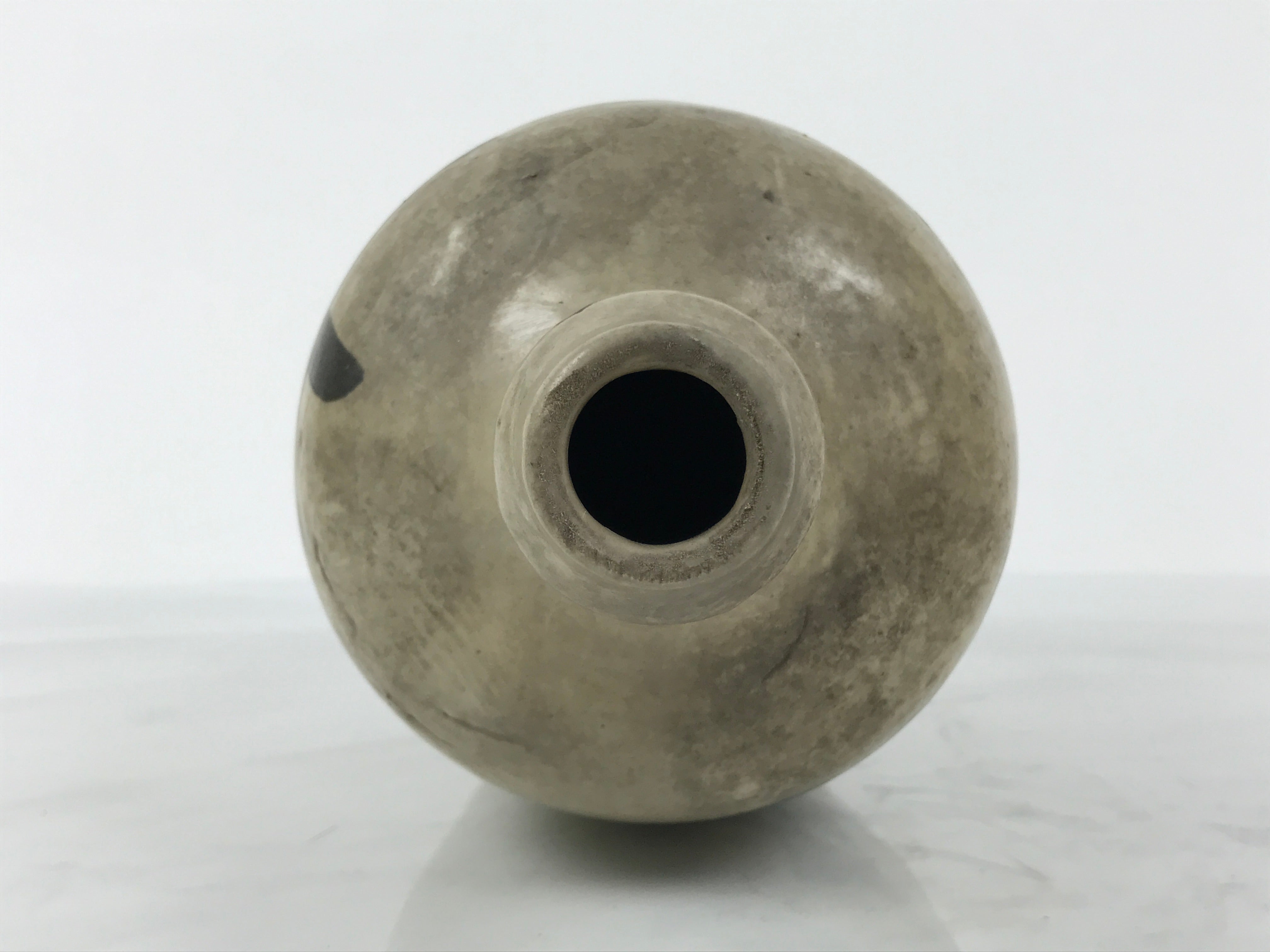 Antique Japanese Ceramic Sake Bottle Kayoi-Tokkuri Gray Kanji Nakahata Lid TS866