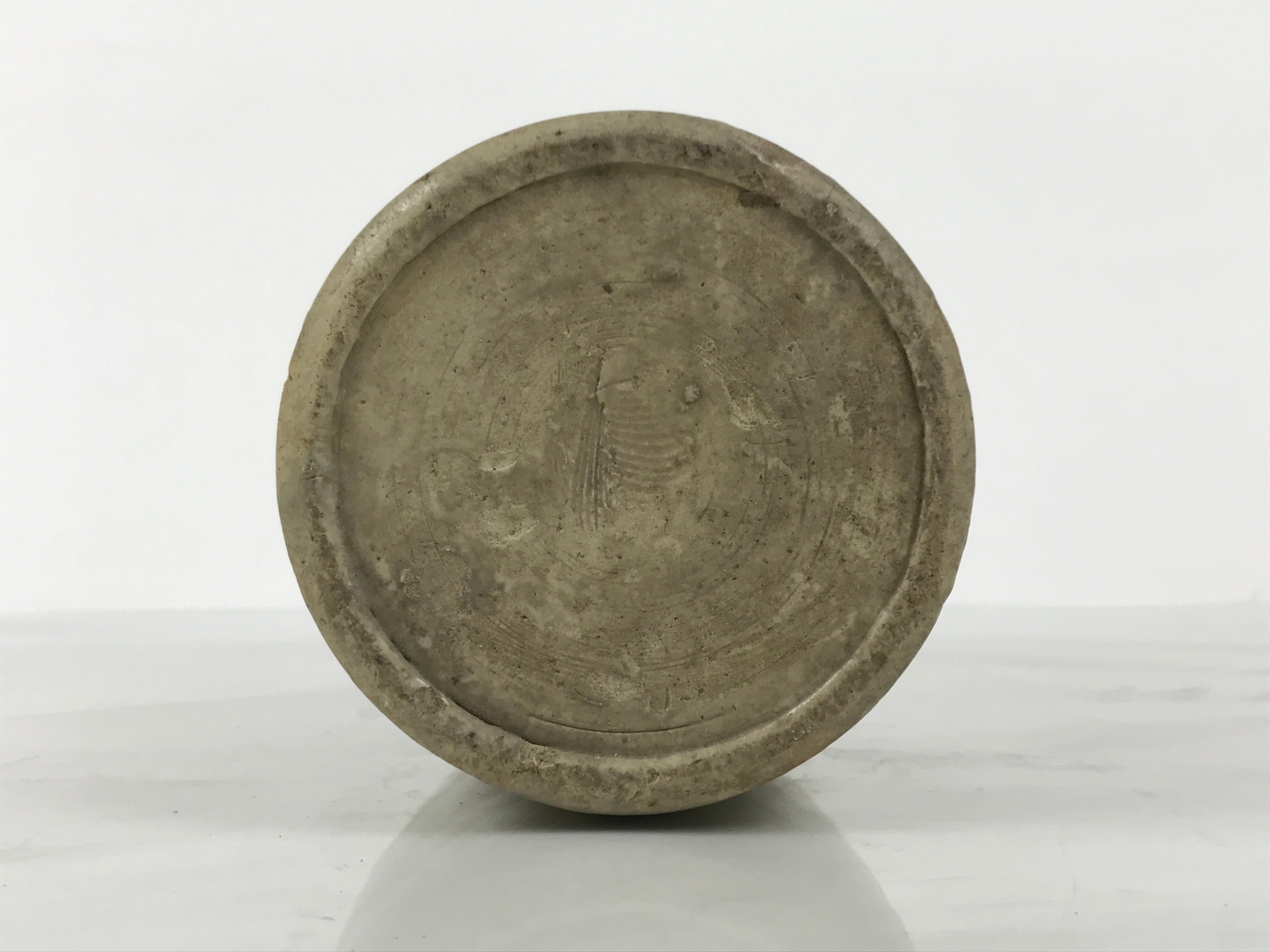 Antique Japanese Ceramic Sake Bottle Kayoi-Tokkuri Gray Kanji Nakahata Lid TS866