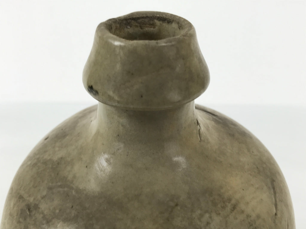 Antique Japanese Ceramic Sake Bottle Kayoi-Tokkuri Gray Kanji Nakahata Lid TS866
